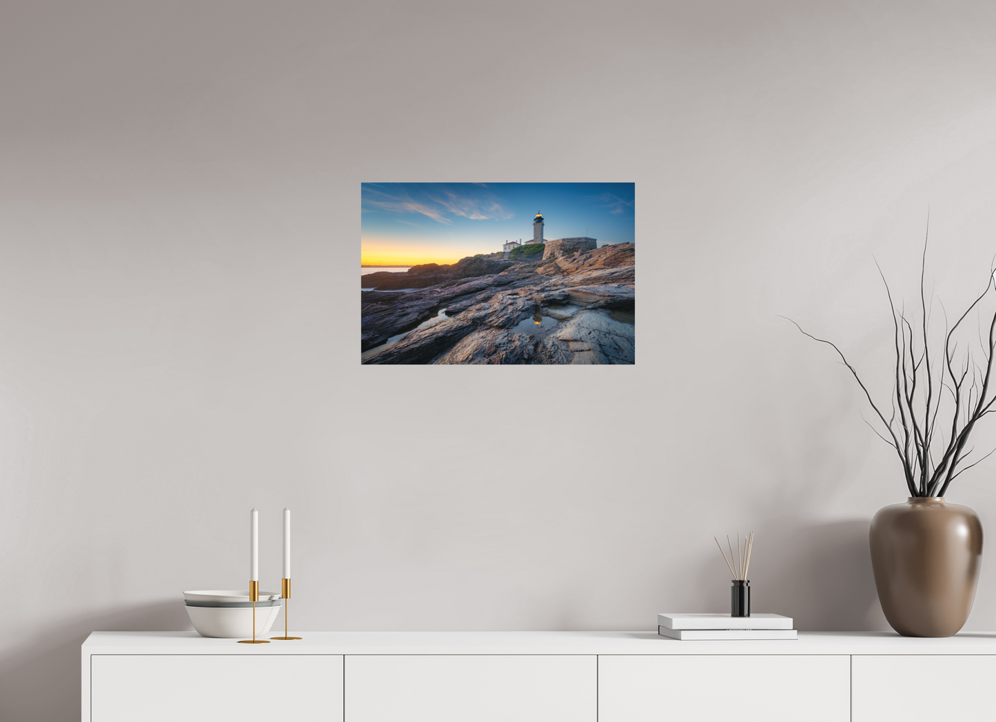 24 x 16″, Basic Matte Photo Print on Fuji Crystal DP II Paper Beavertail Lighthouse Tide Pool Reflection