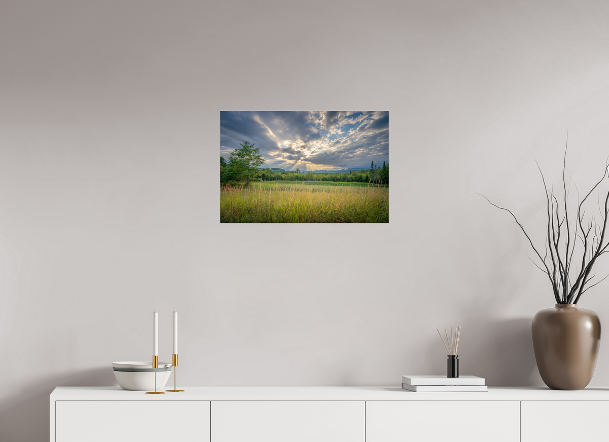 24 x 16″, Premium Photo Print under Acrylic Glass Mountain Sun Rays