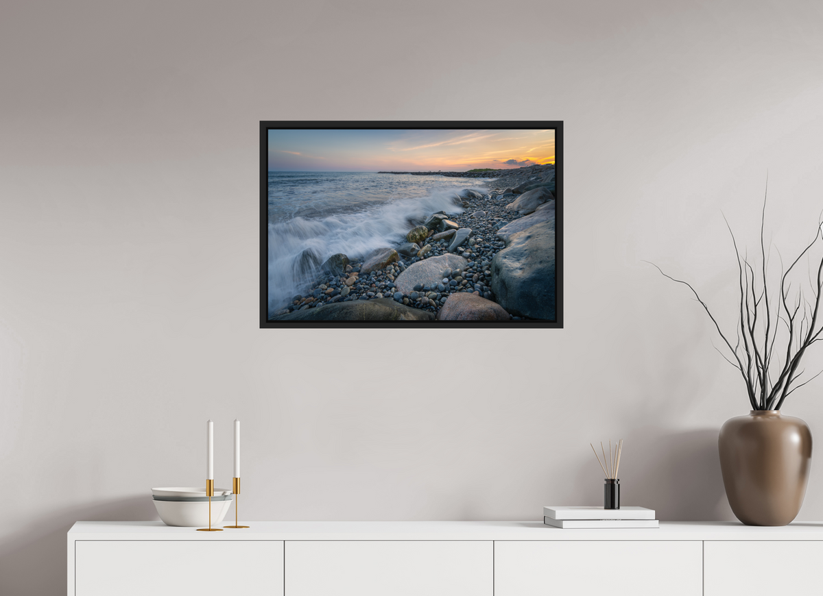30 x 20″, Premium Photo Print under Acrylic Glass with Black Wood Floater Frame Waves Crashing at Camp Cronin