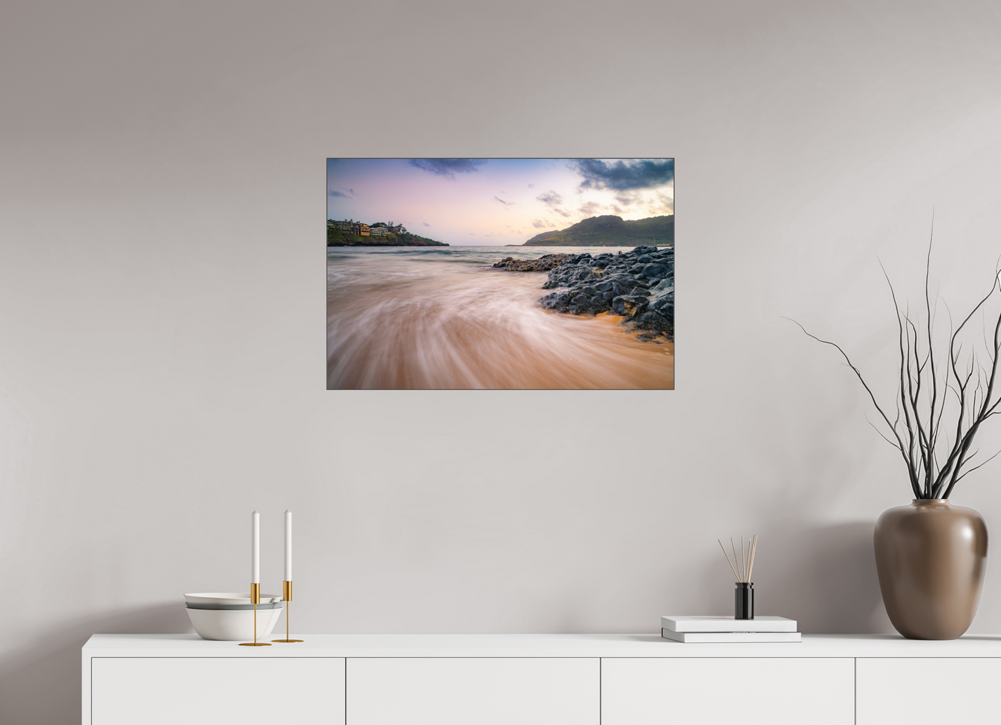 30 x 20″, Photo Print under Acrylic Glass with Black Slimline Case Waves Retreating