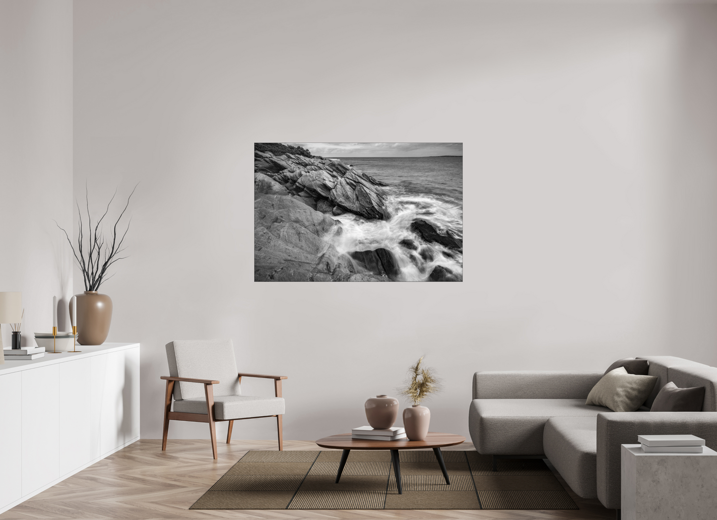 60 x 40″, Photo Print under Acrylic Glass with Black Slimline Case Beavertail Cliffs