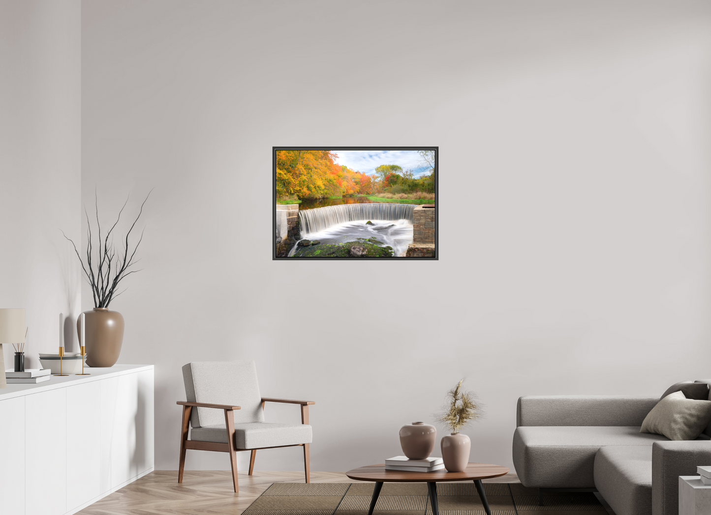 36 x 24″, Matte Canvas Print with Black Wood Floater Frame Autumn at Horseshoe Falls