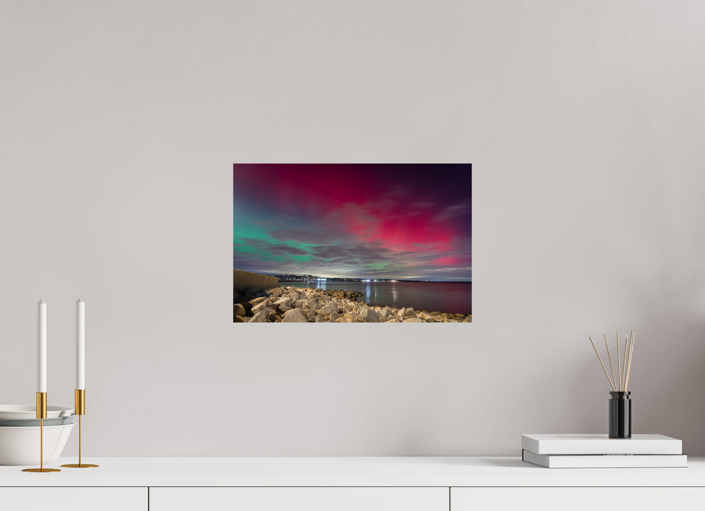 15 x 10″, Premium ChromaLuxe HD Aluminum Metal Print The Aurora Borealis over Narragansett Beach