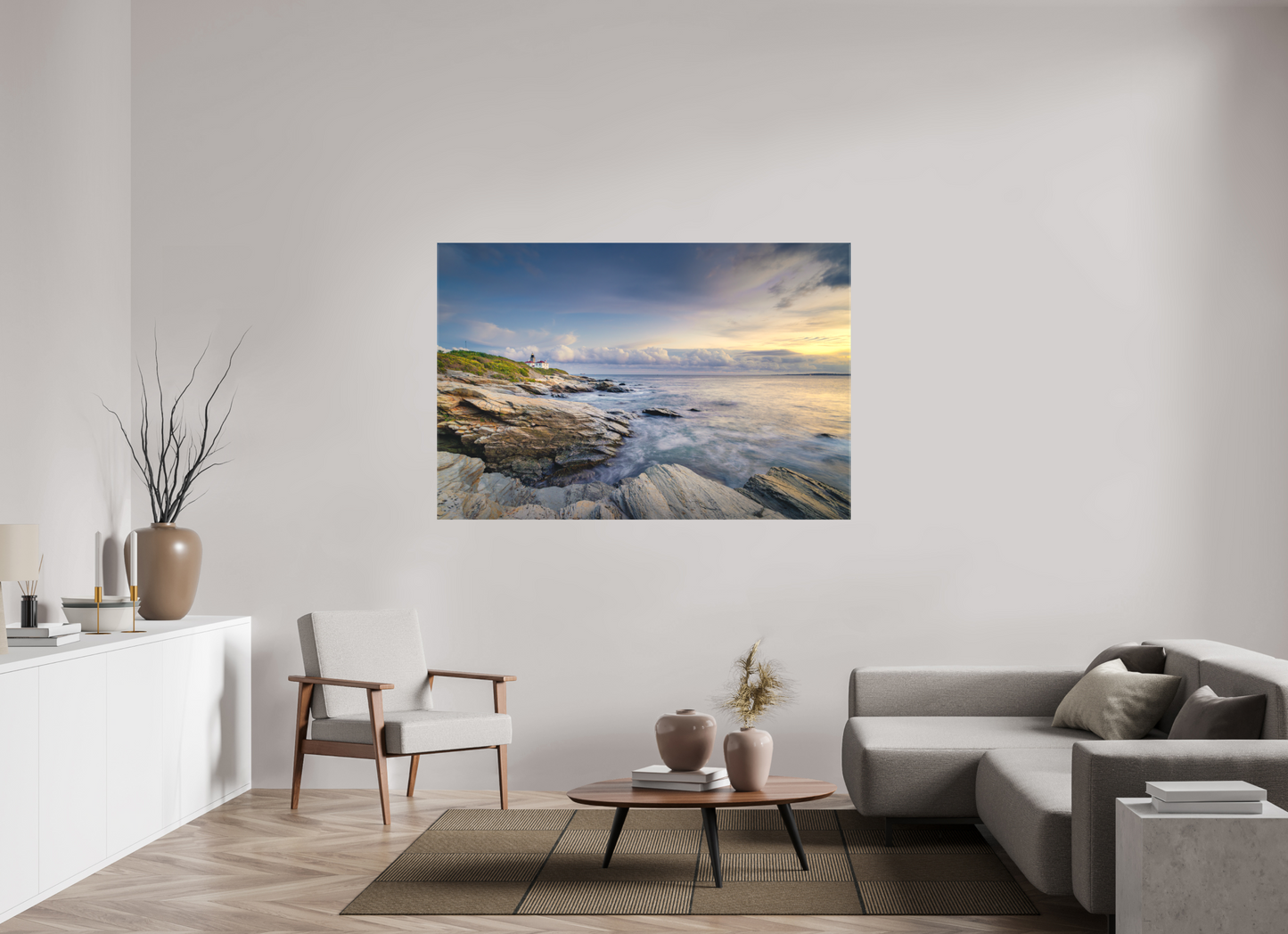 66 x 44″, Matte Canvas Print Twilight at Beavertail Lighthouse