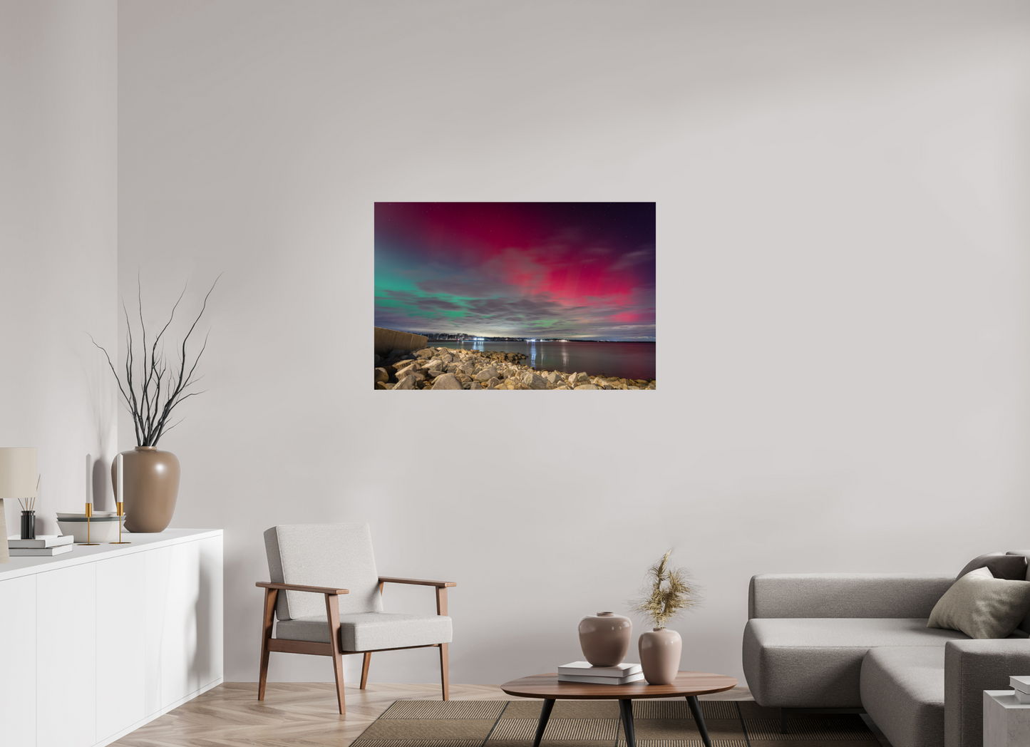45 x 30″, Premium Photo Print on Fujiflex High Gloss Paper The Aurora Borealis over Narragansett Beach