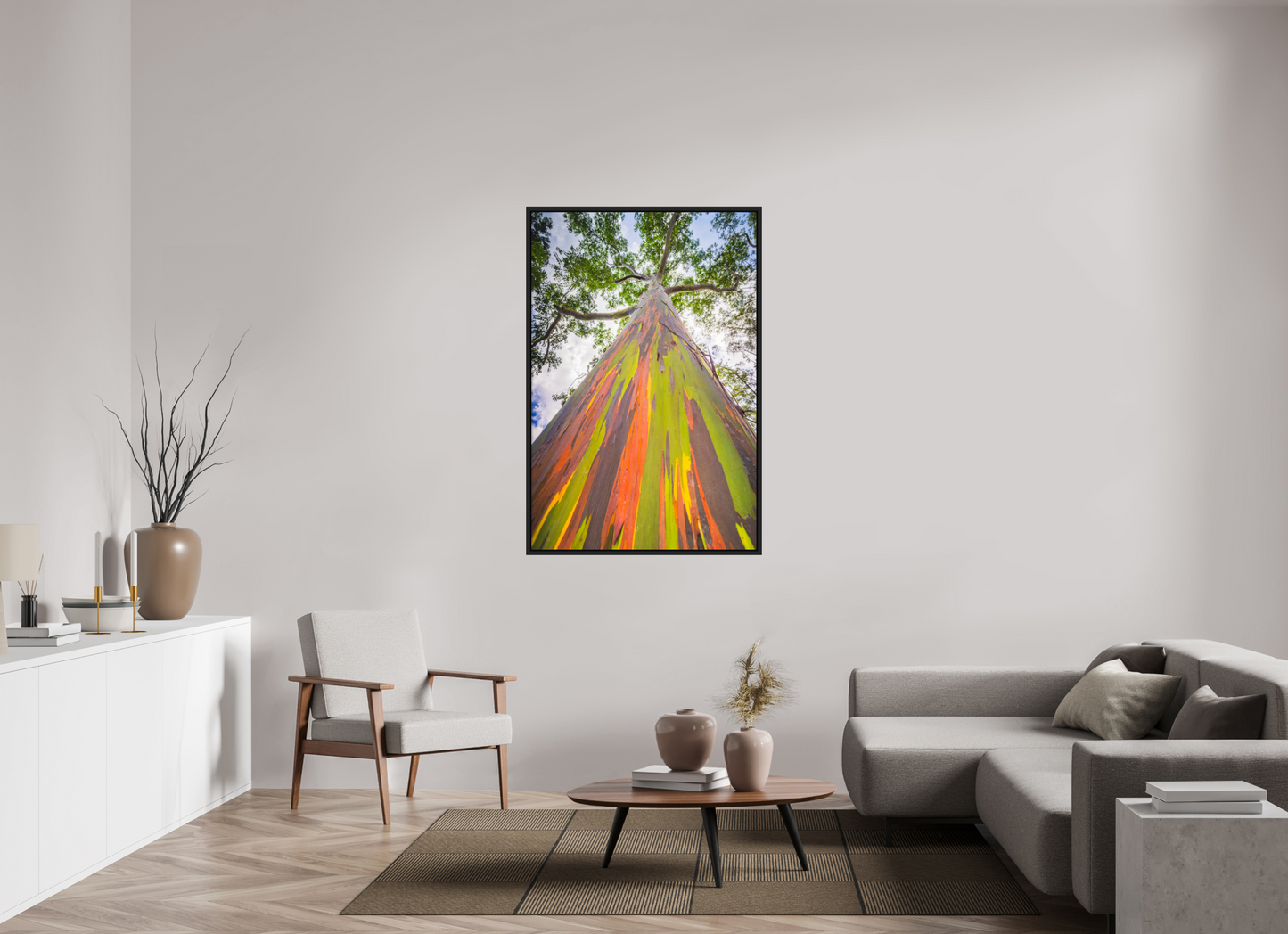 36 x 54″, Photo Print under Acrylic Glass with Black Wood Floater Frame Rainbow Eucalyptus Tree