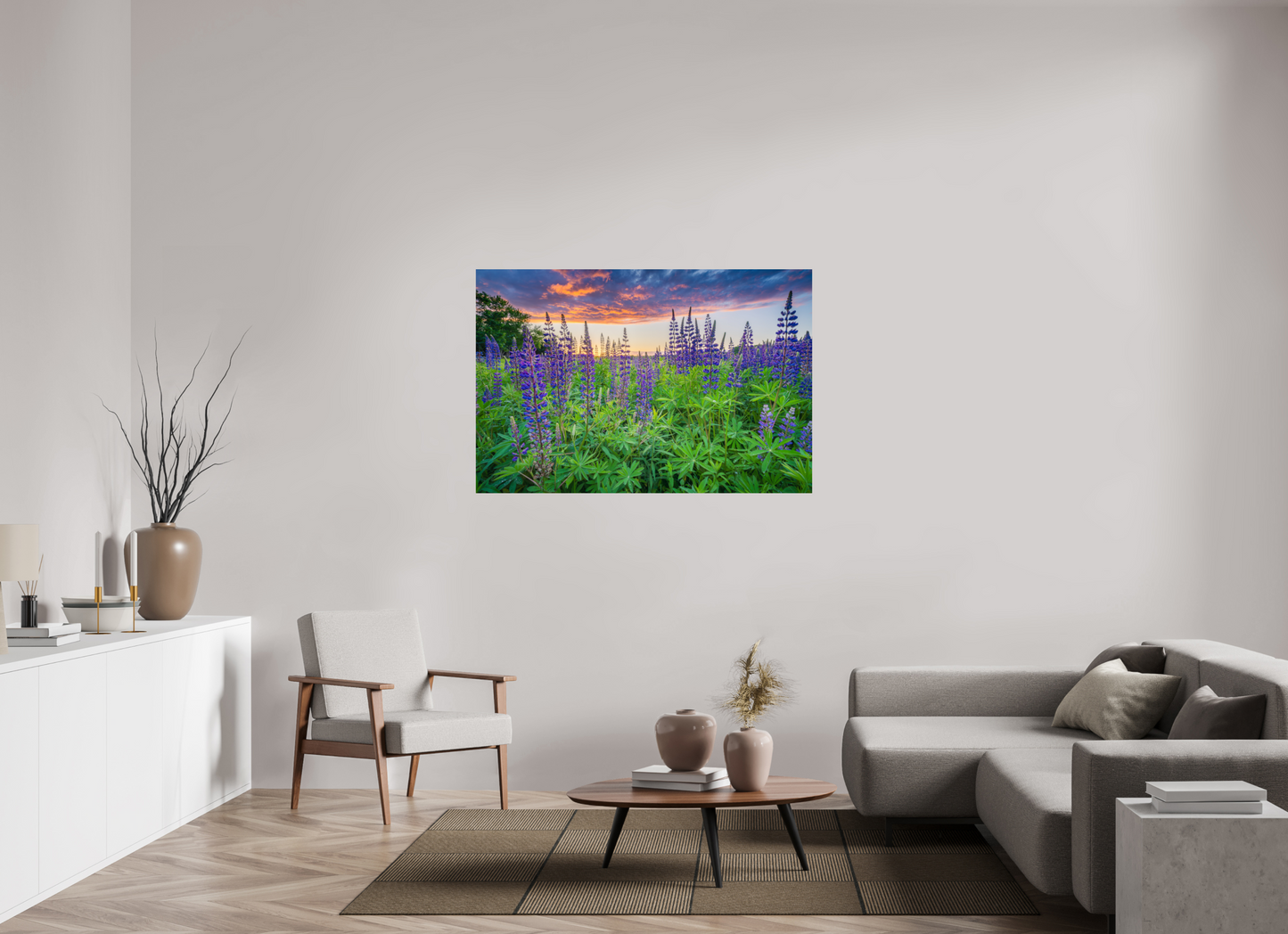 54 x 36″, Premium ChromaLuxe HD Aluminum Metal Print Lupine Sunset