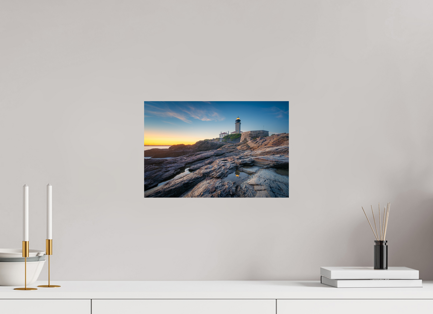 15 x 10″, Basic Photo Print on Fuji Crystal DP II Paper Beavertail Lighthouse Tide Pool Reflection