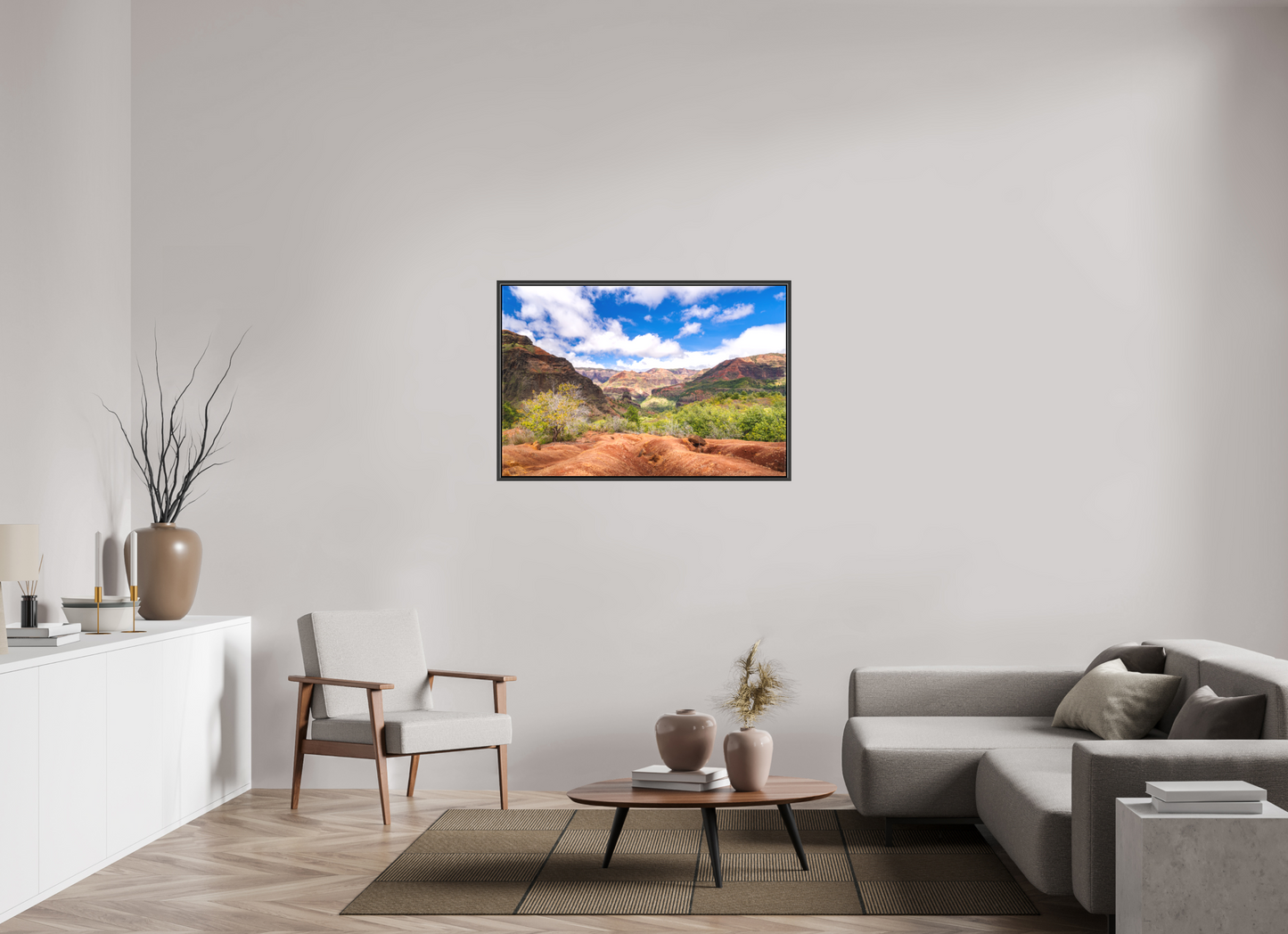 45 x 30″, Matte Canvas Print with Black Wood Floater Frame Along the Kukui Trail
