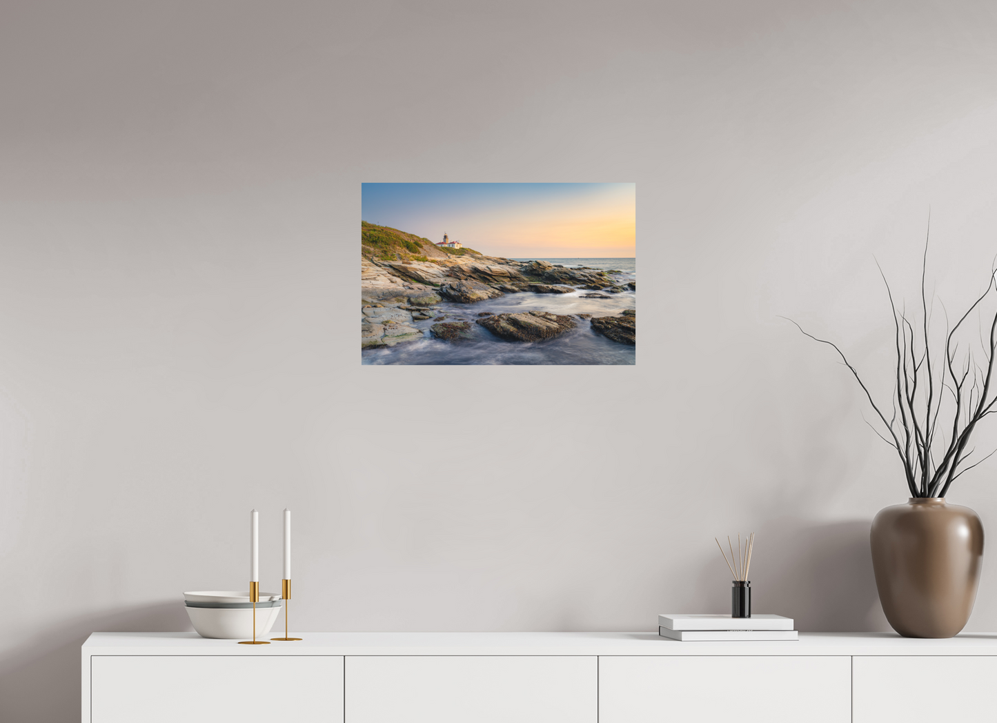 24 x 16″, Basic Matte Photo Print on Fuji Crystal DP II Paper Quiet Sunset at Beavertail Lighthouse