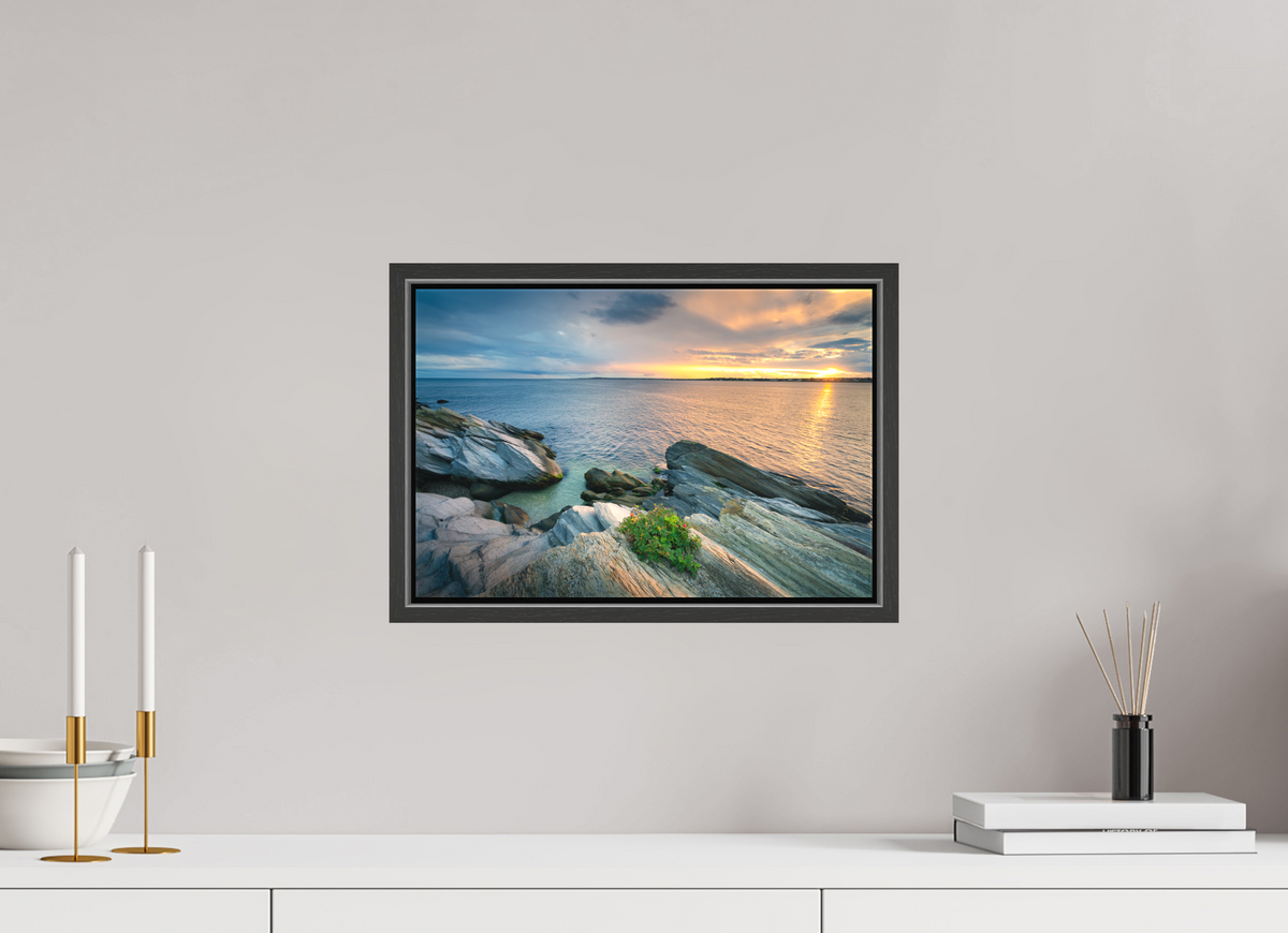 15 x 10″, Matte Canvas Print with Black Wood Floater Frame Beavertail Sun Rays