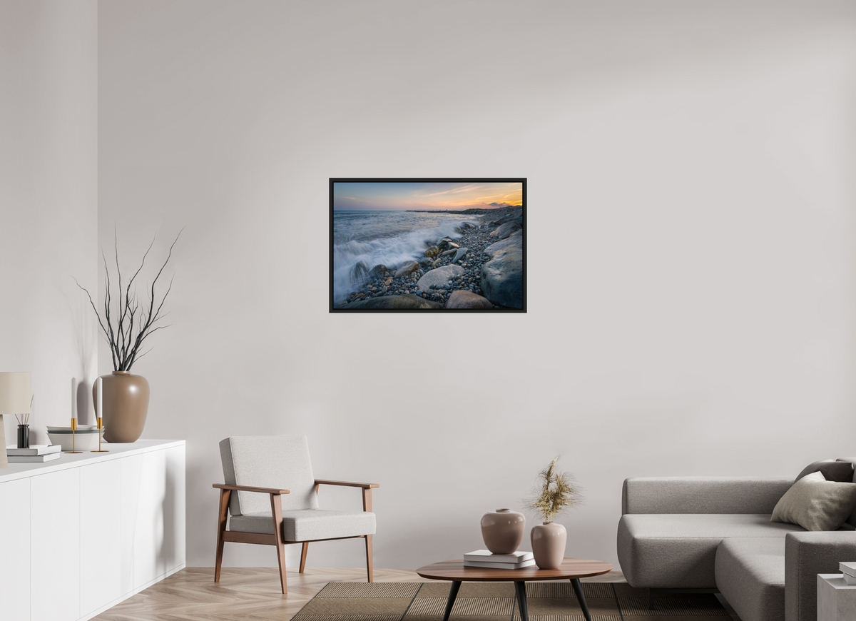 36 x 24″, Premium Photo Print under Acrylic Glass with Black Wood Floater Frame Waves Crashing at Camp Cronin