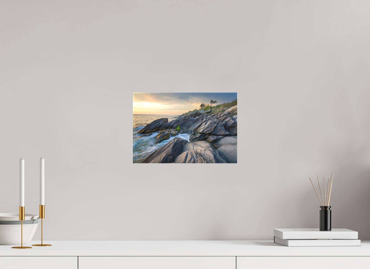 12 x 8″, Matte Canvas Print Sunset Glow at Beavertail