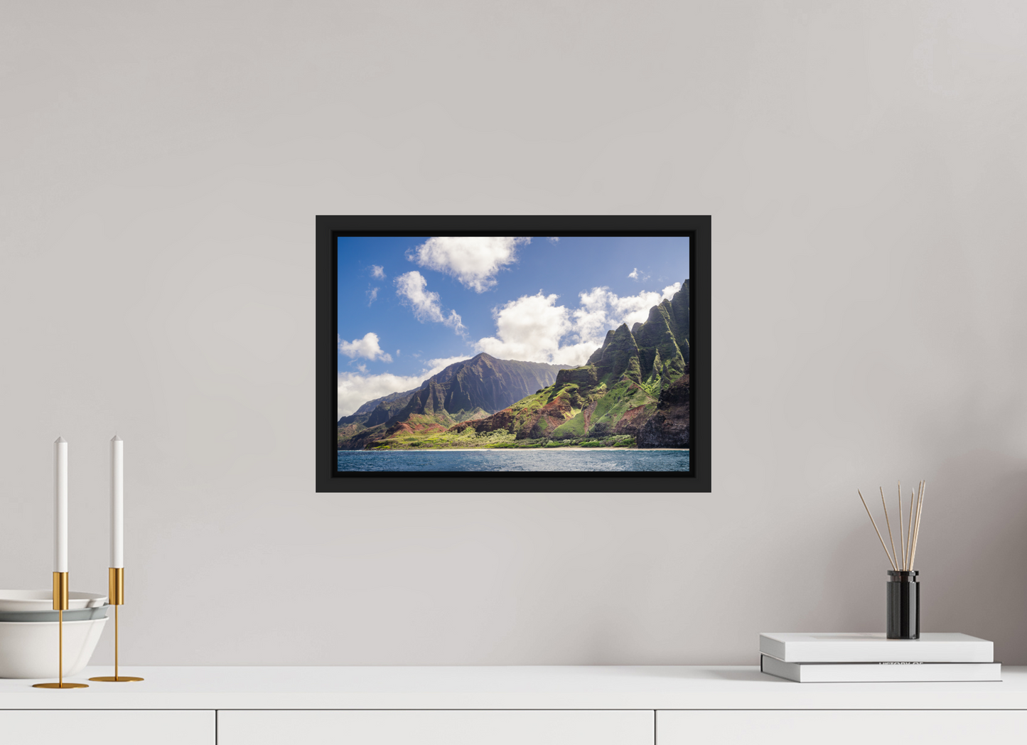 15 x 10″, ChromaLuxe HD Metal Print with Black Wood Floater Frame The Napali Coast