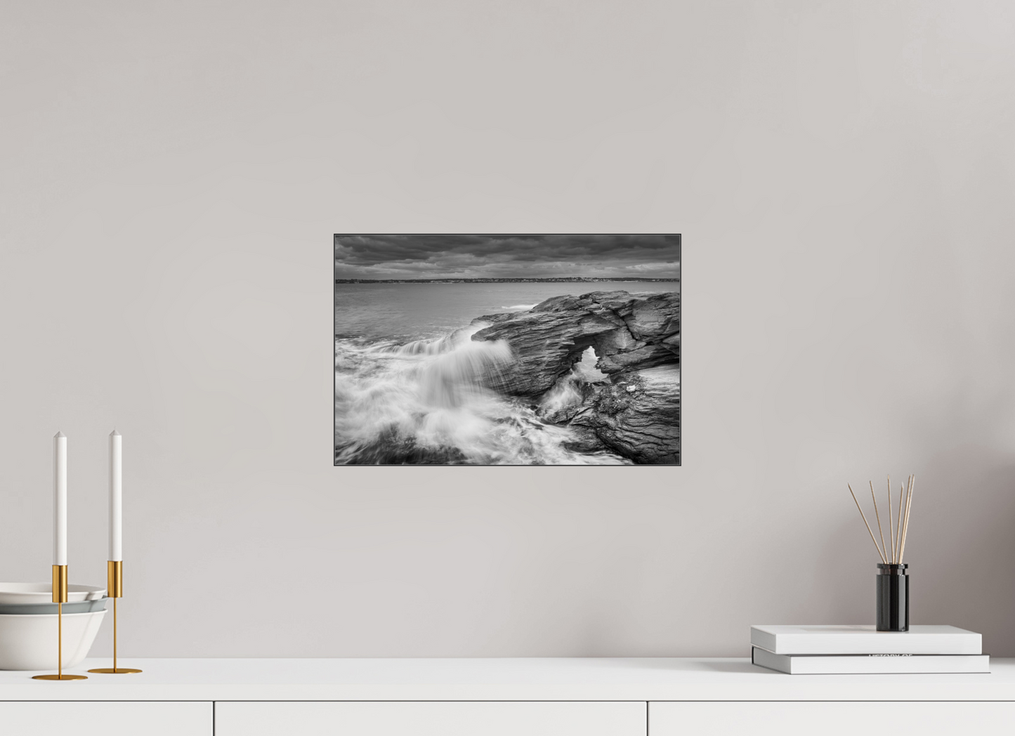 15 x 10″, Photo Print under Acrylic Glass with Black Slimline Case Waves Over Arches