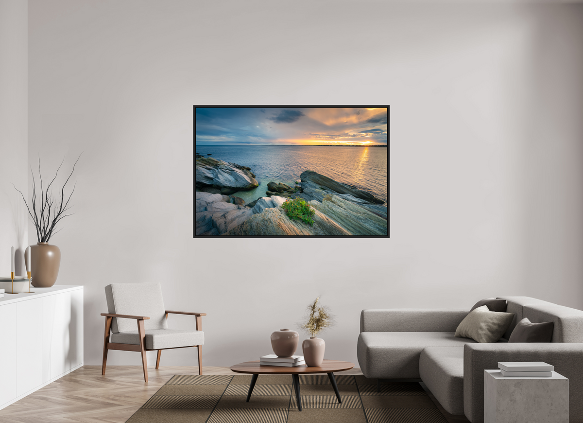 66 x 44″, Premium ChromaLuxe HD Aluminum Metal Print with Black Wood Floater Frame Beavertail Sun Rays