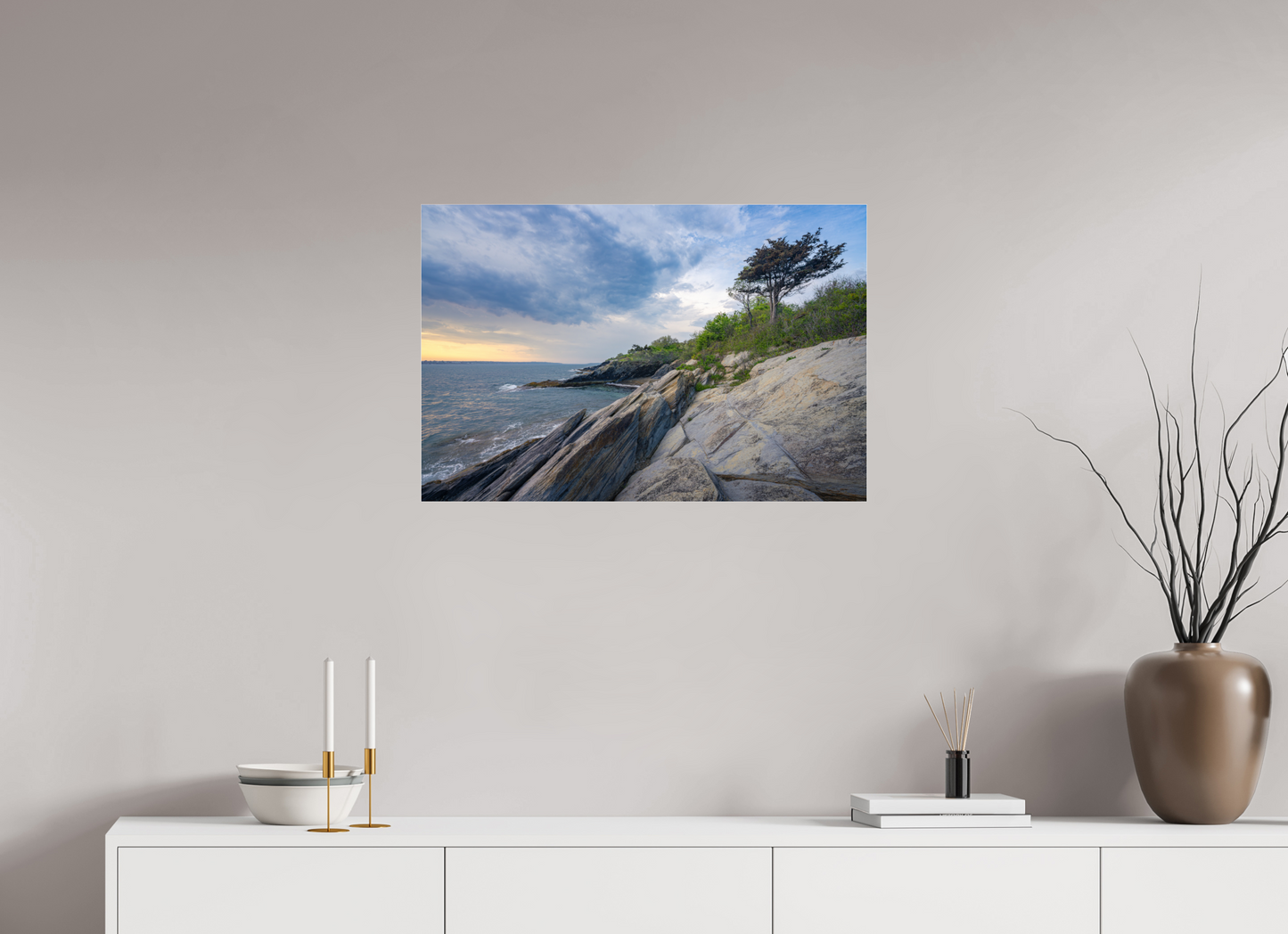 30 x 20″, Premium Photo Print under Acrylic Glass Rain in the Distance at Beavertail