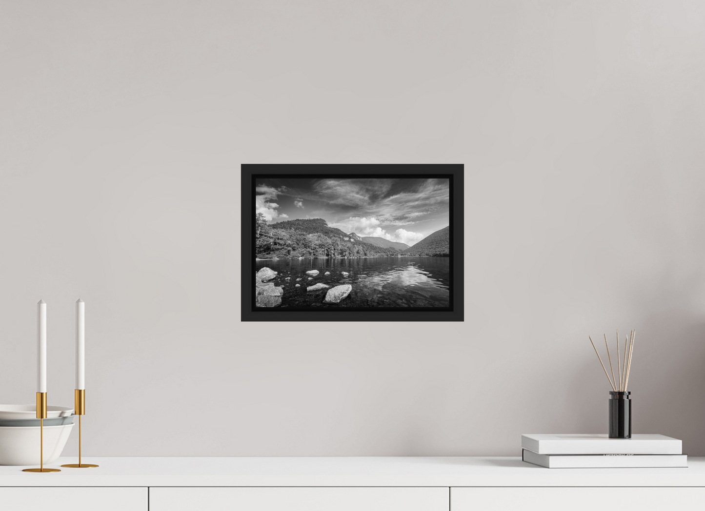 12 x 8″, ChromaLuxe HD Metal Print with Black Wood Floater Frame Overlooking Echo Lake