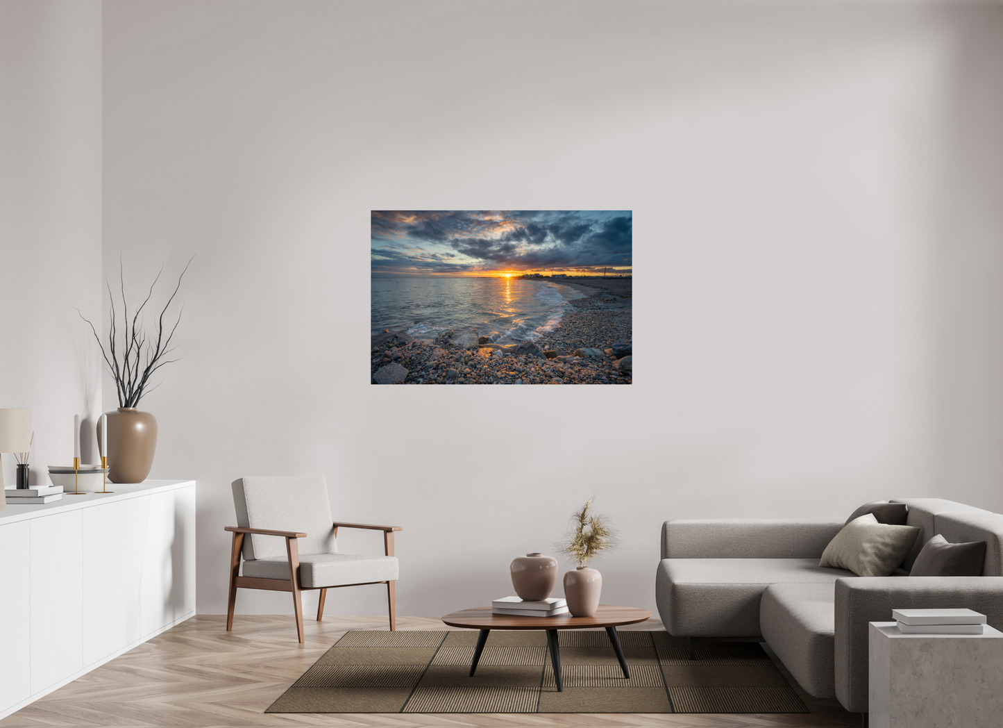 54 x 36″, Premium Metallic Effect Photo Print on Fuji Crystal Pearl Paper Roger Wheeler State Beach Sunset