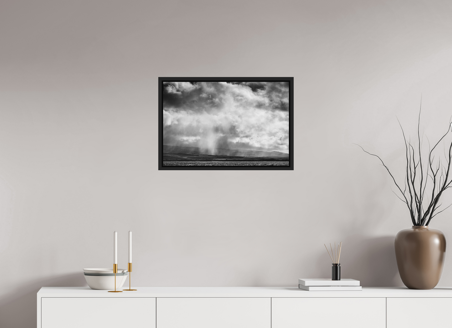 24 x 16″, ChromaLuxe HD Metal Print with Black Wood Floater Frame Rain Showers Along the Napali Coast