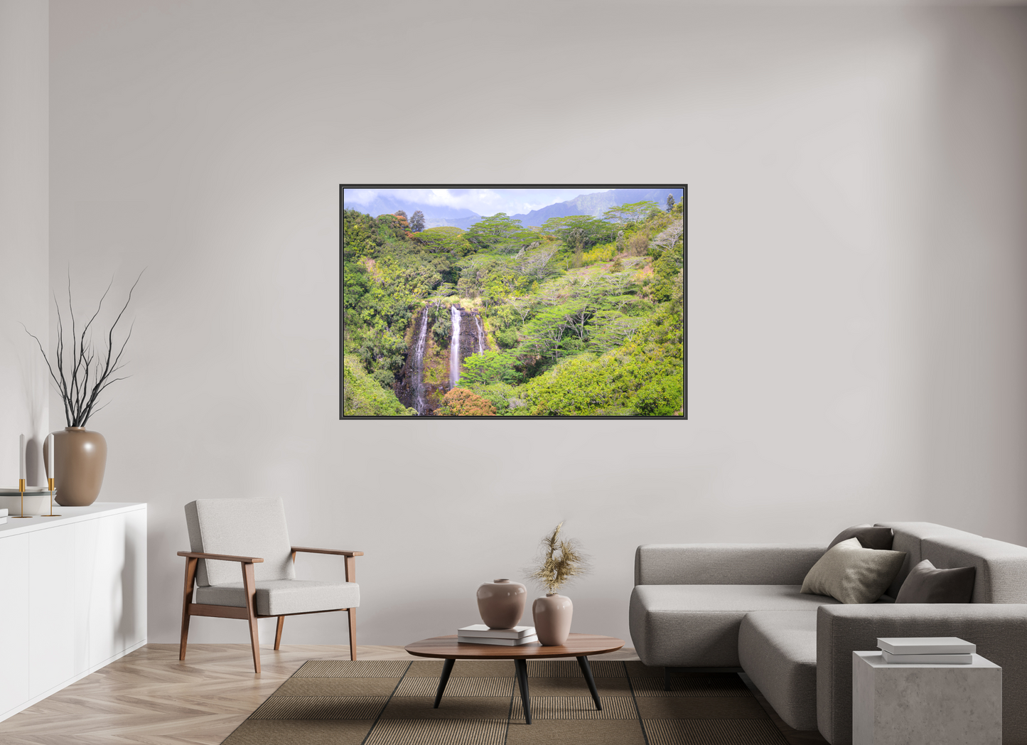 66 x 44″, Matte Canvas Print with Black Wood Floater Frame Opeka Falls