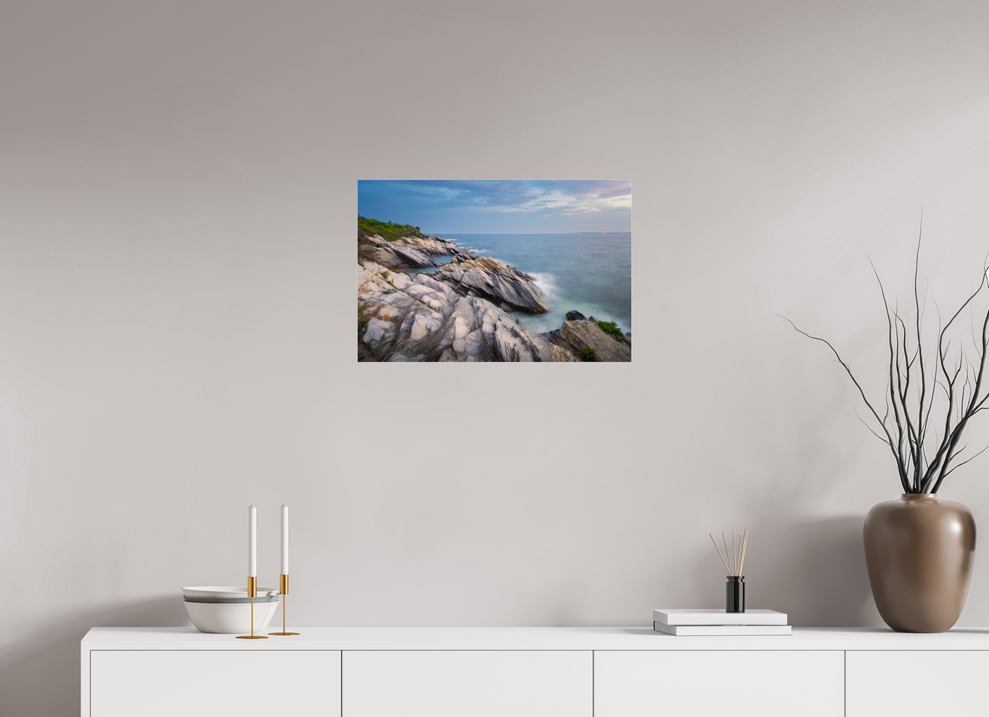 24 x 16″, Premium Photo Print under Acrylic Glass Blue Hour at Beavertail