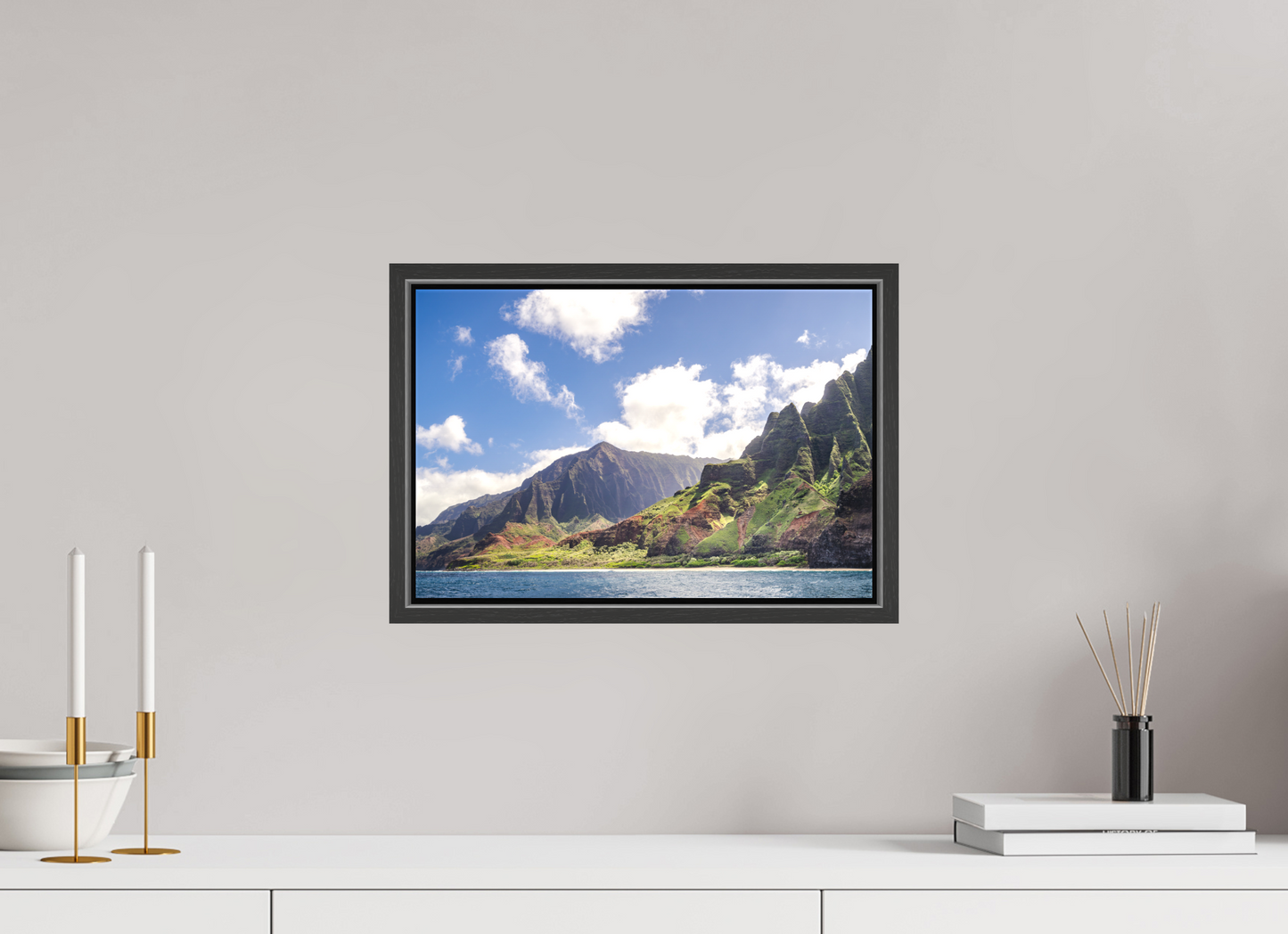 15 x 10″, Matte Canvas Print with Black Wood Floater Frame The Napali Coast