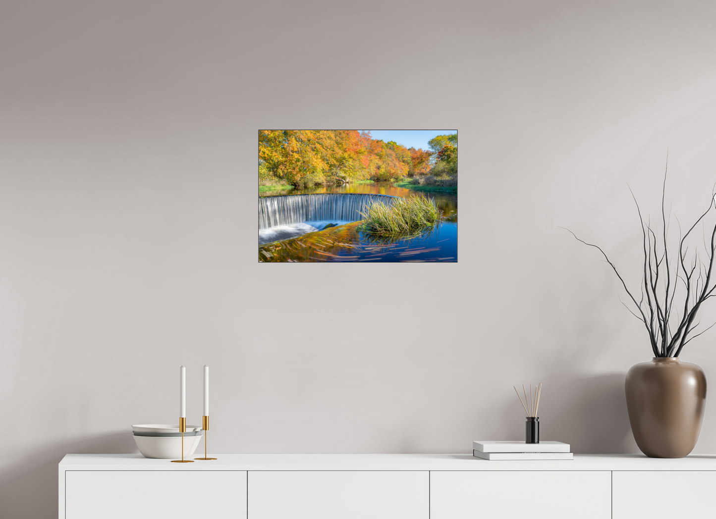 24 x 16″, Photo Print under Acrylic Glass with Black Slimline Case Peak Fall Colors Over Horseshoe Falls