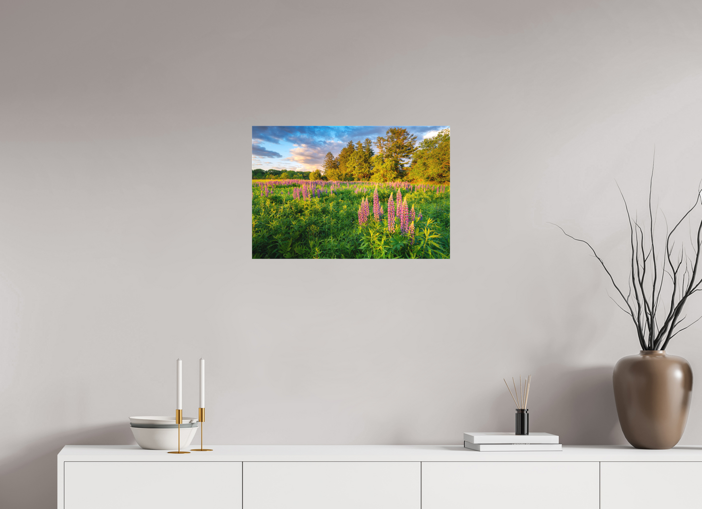 24 x 16″, Matte Canvas Print Lupines at Golden Hour