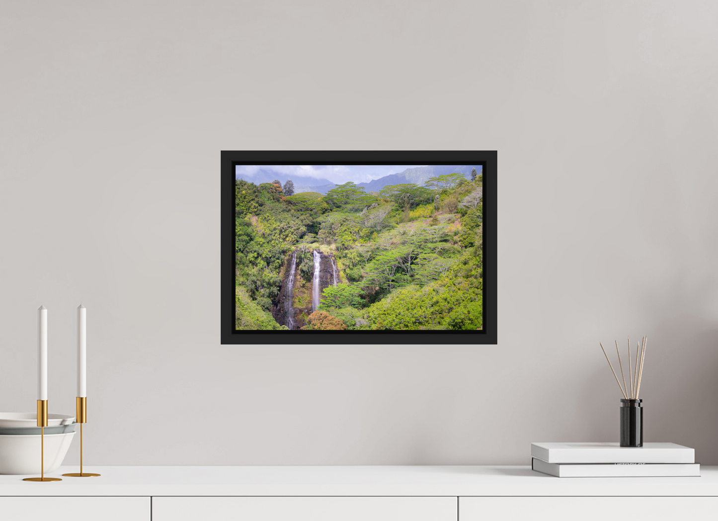 15 x 10″, Photo Print under Acrylic Glass with Black Wood Floater Frame Opeka Falls