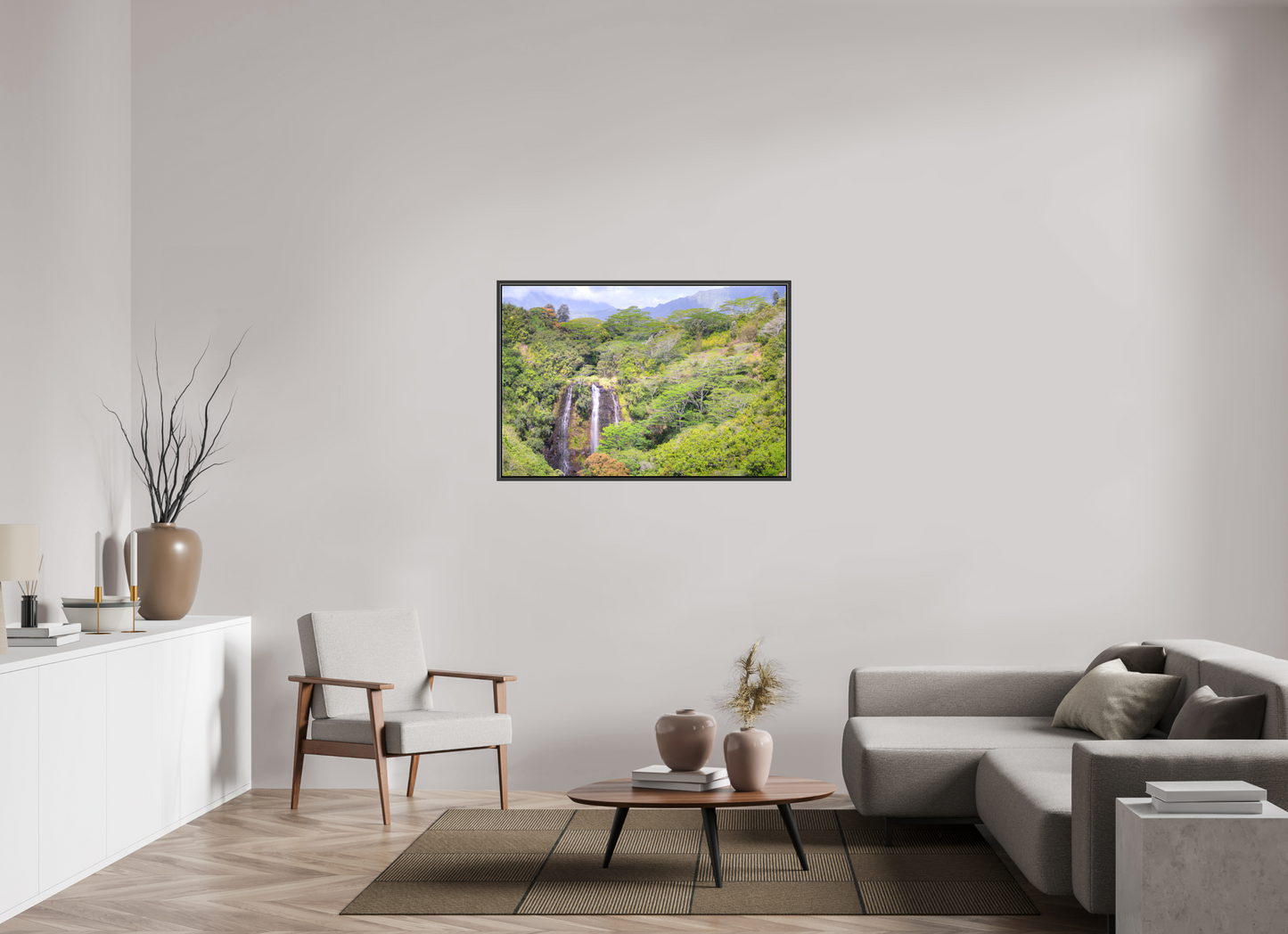 45 x 30″, Matte Canvas Print with Black Wood Floater Frame Opeka Falls