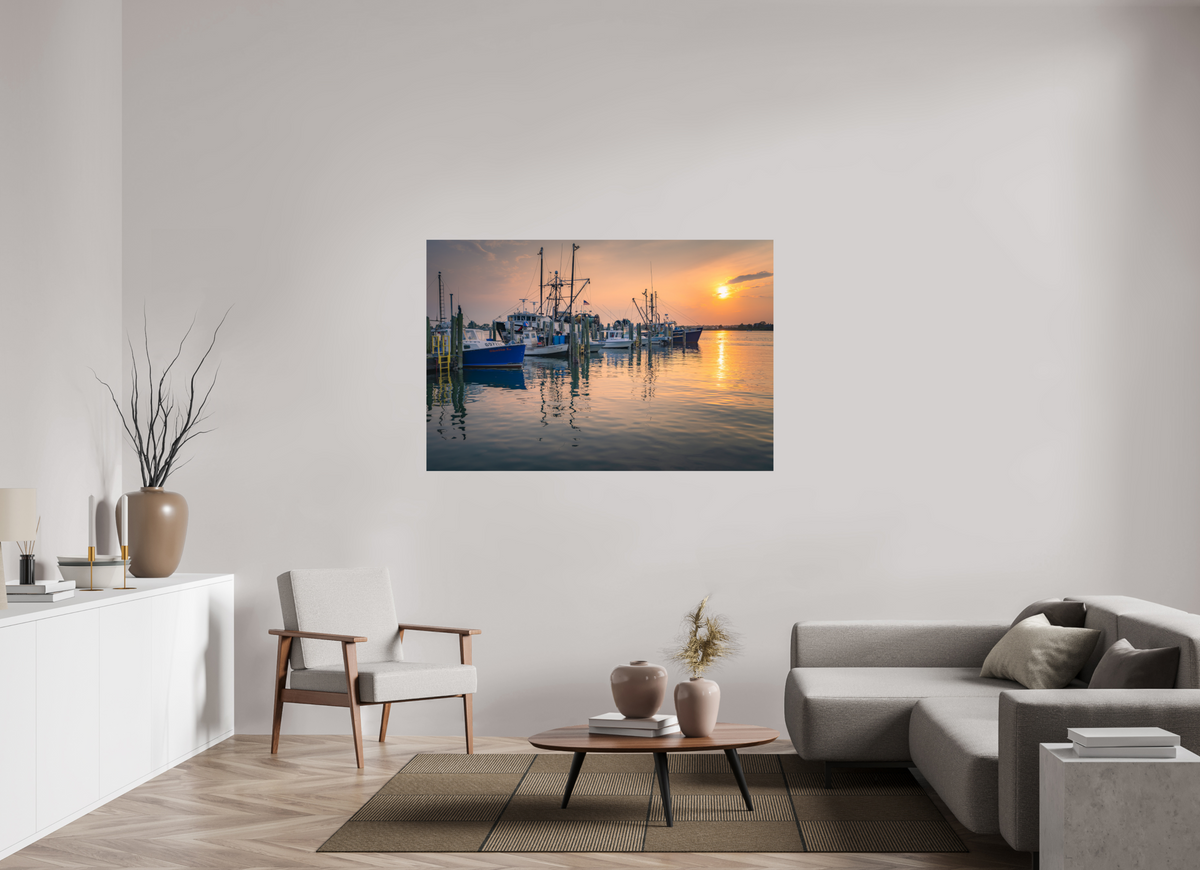 60 x 40″, Premium Metallic Effect Photo Print on Fuji Crystal Pearl Paper Boats at Sunset