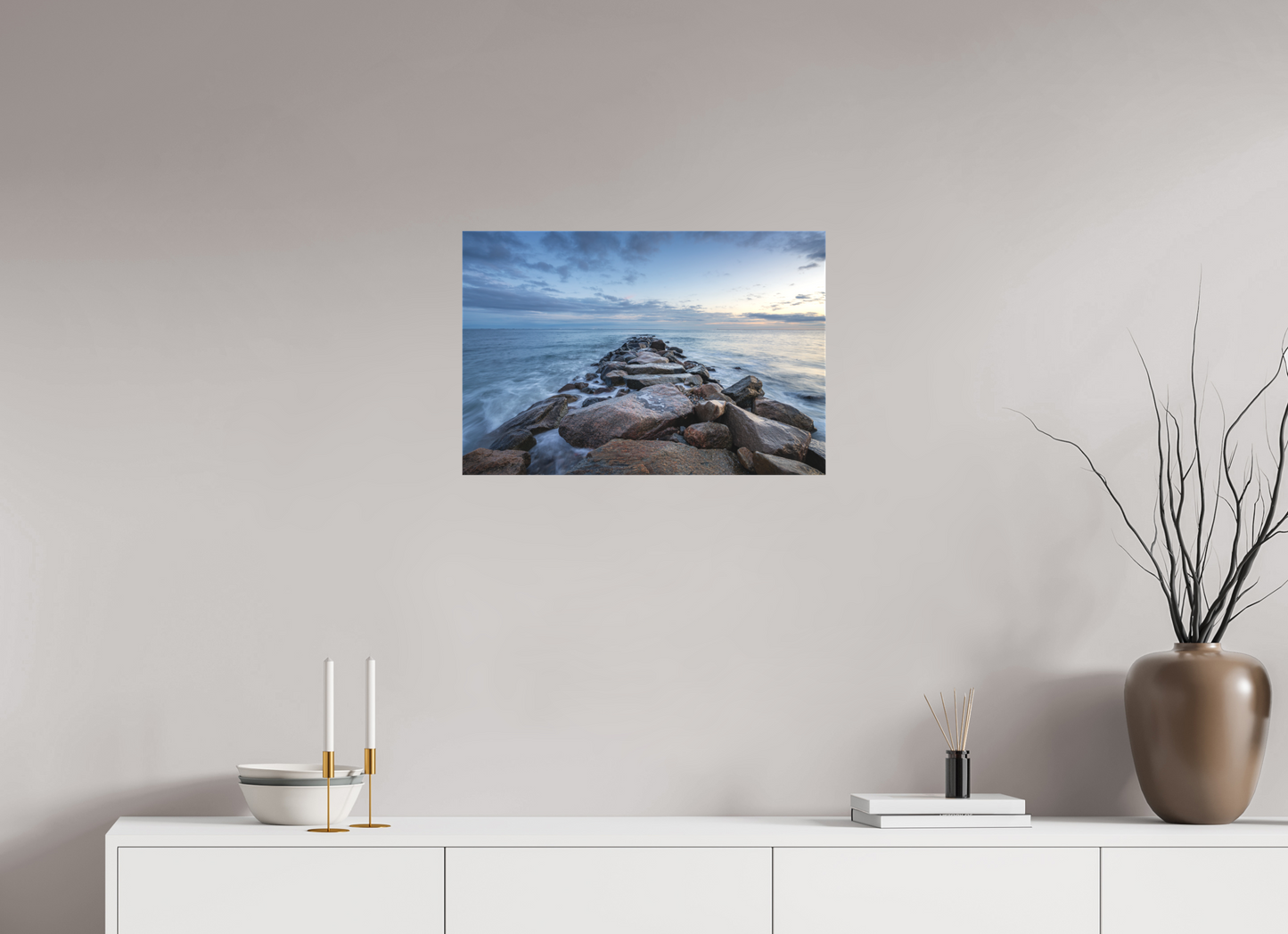 24 x 16″, Matte Canvas Print Roger Wheeler State Beach at Blue Hour