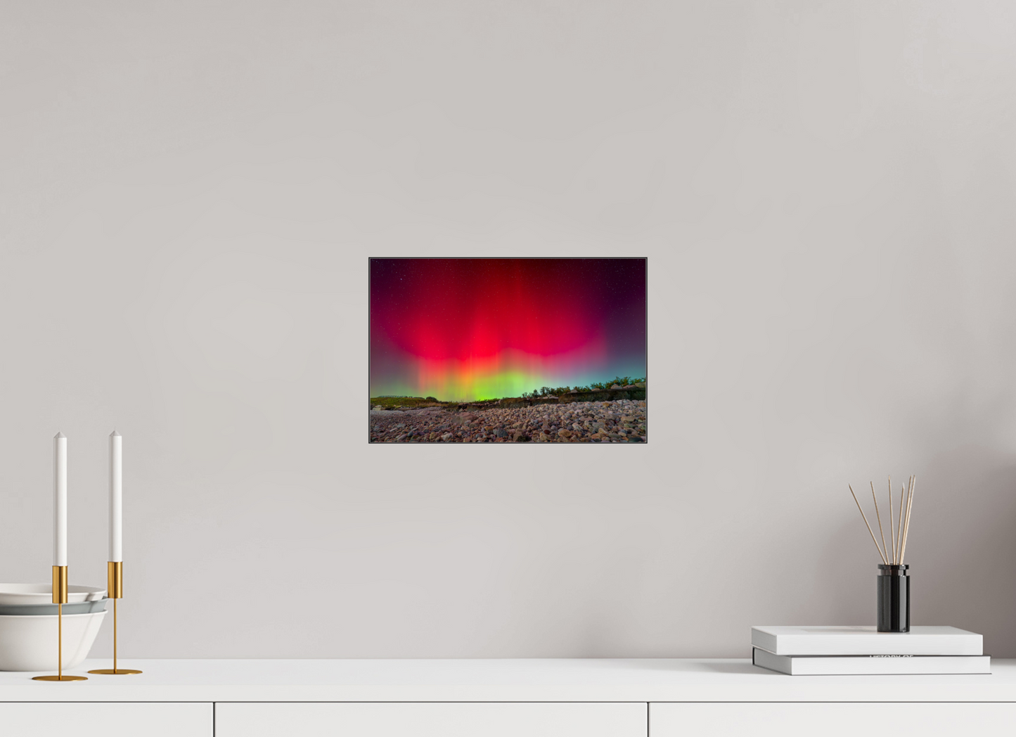 12 x 8″, Photo Print under Acrylic Glass with Black Slimline Case Aurora Borealis at Camp Cronin
