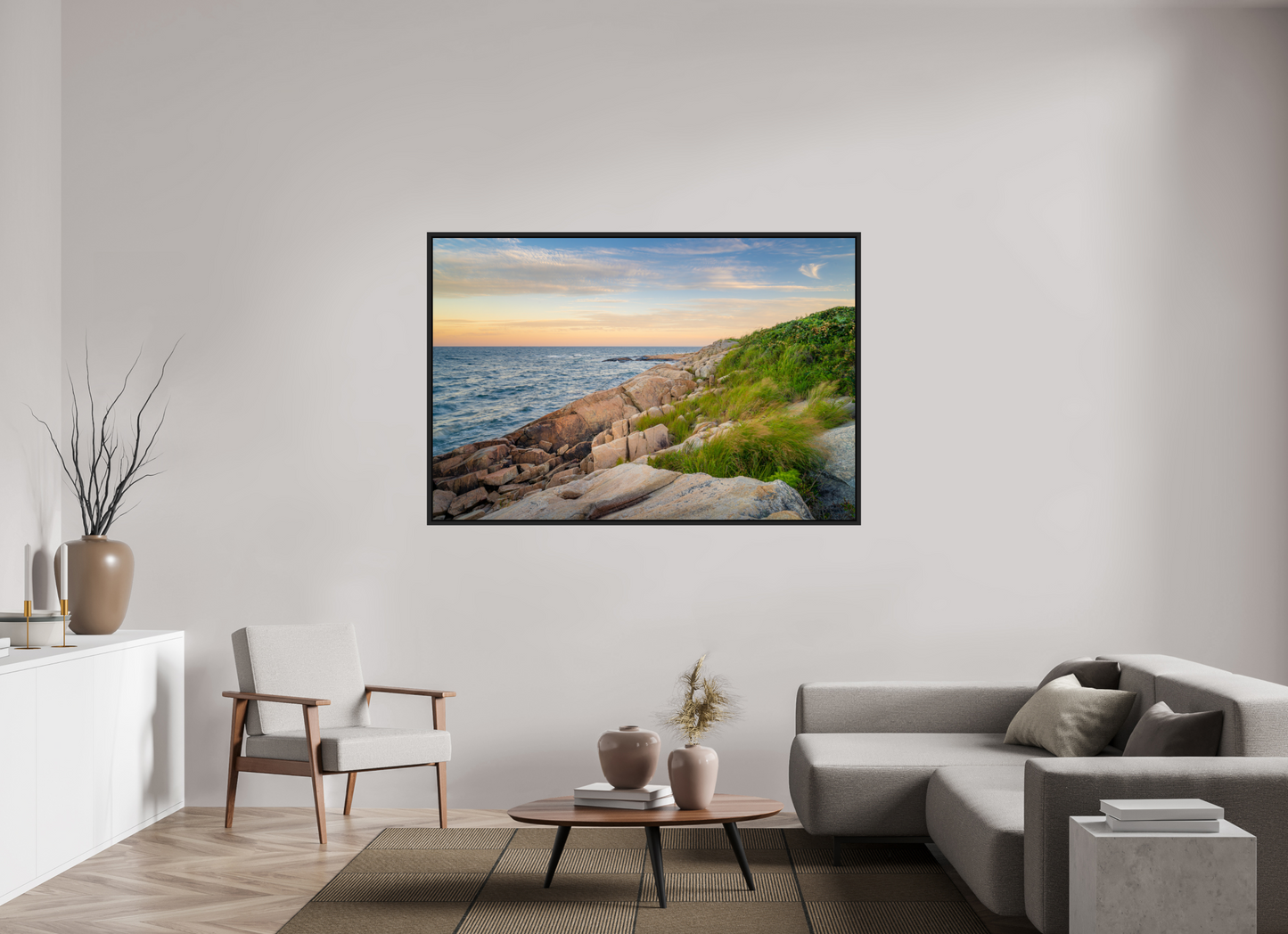 66 x 44″, ChromaLuxe HD Metal Print with Black Wood Floater Frame Black Point before Sunset