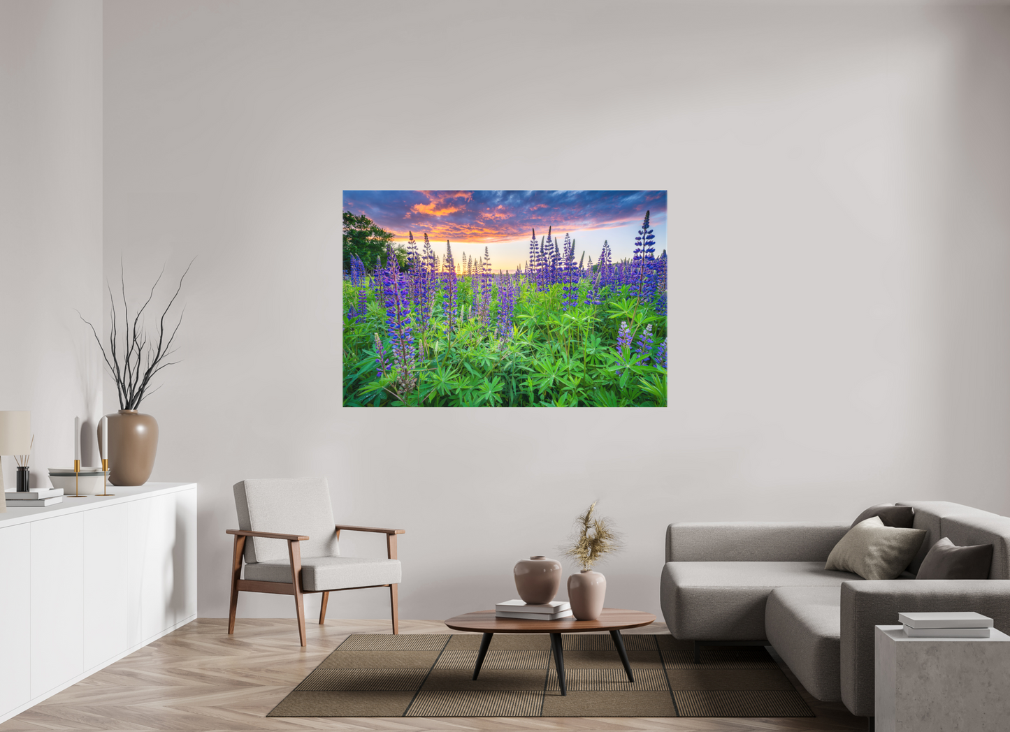 66 x 44″, Matte Canvas Print Lupine Sunset