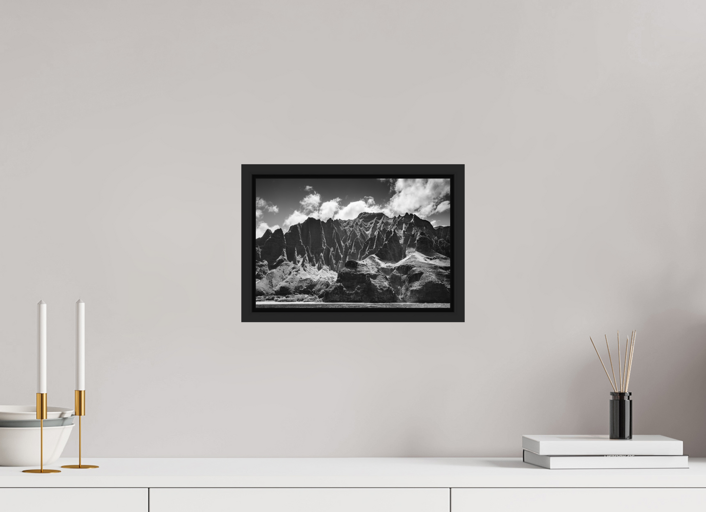 12 x 8″, Photo Print under Acrylic Glass with Black Wood Floater Frame Rugged Coastline Along the Napali Coast