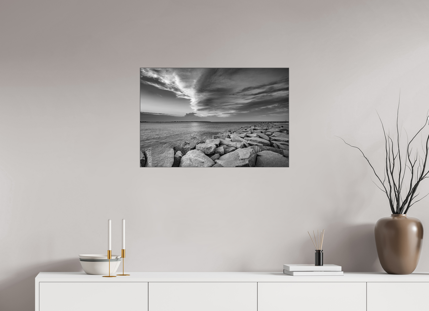 30 x 20″, Photo Print under Acrylic Glass with Black Slimline Case Overlooking Old Harbor