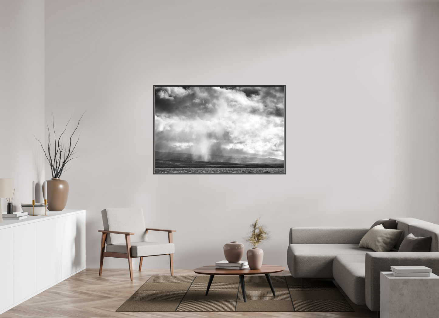 60 x 40″, Matte Canvas Print with Black Wood Floater Frame Rain Showers Along the Napali Coast