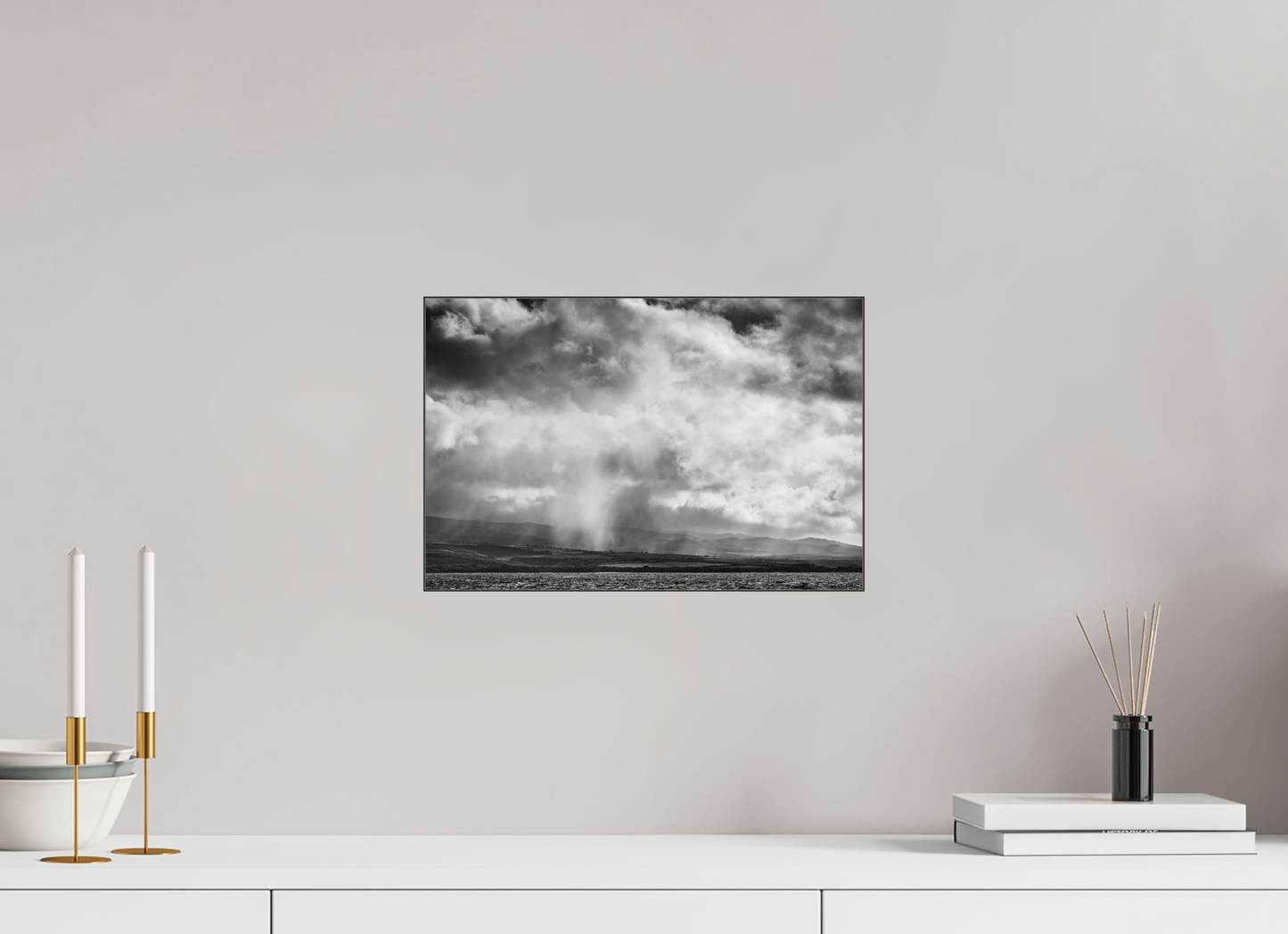 15 x 10″, Photo Print under Acrylic Glass with Black Slimline Case Rain Showers Along the Napali Coast