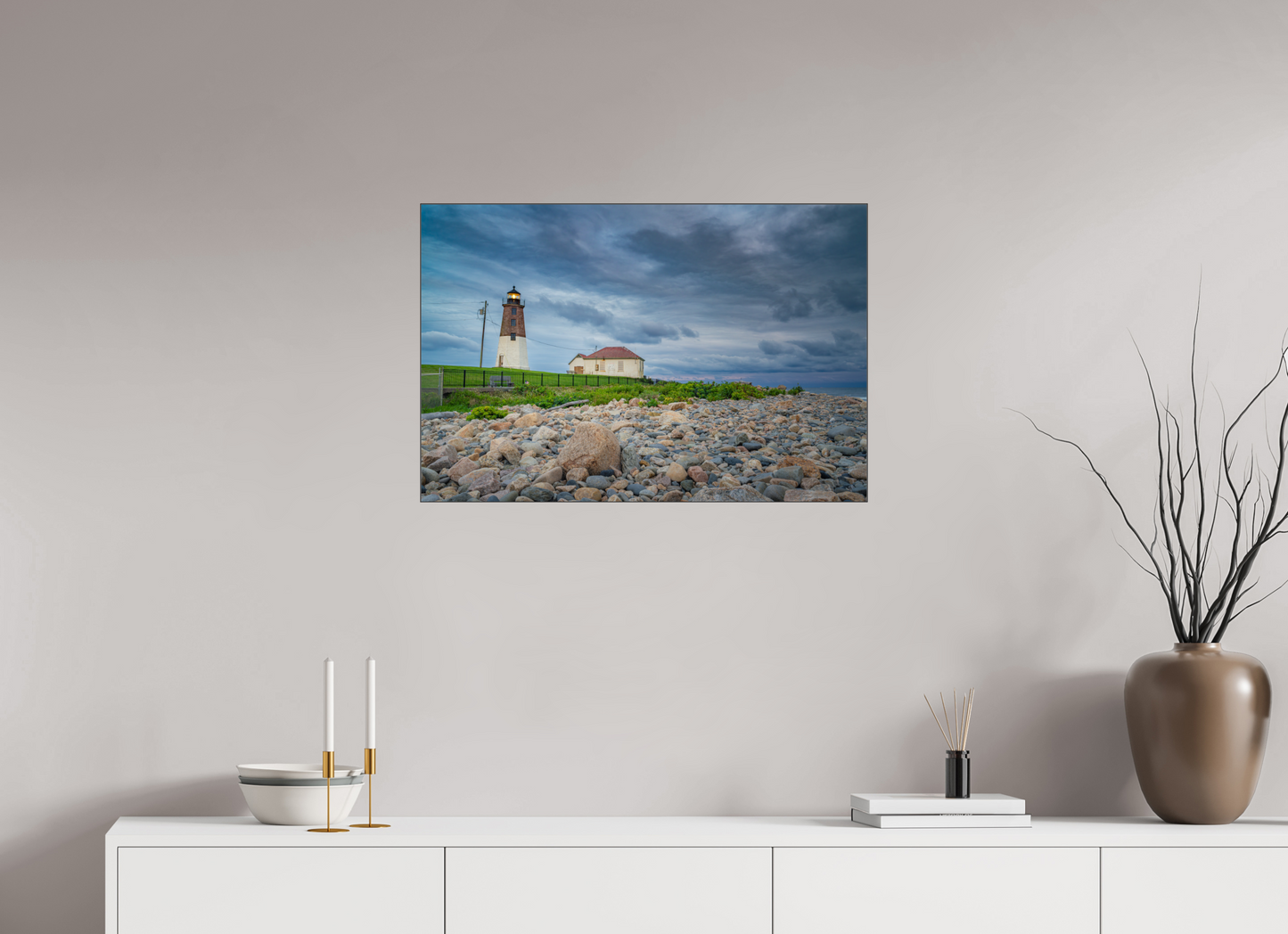 30 x 20″, Photo Print under Acrylic Glass with Black Slimline Case The Point Judith Lighthouse