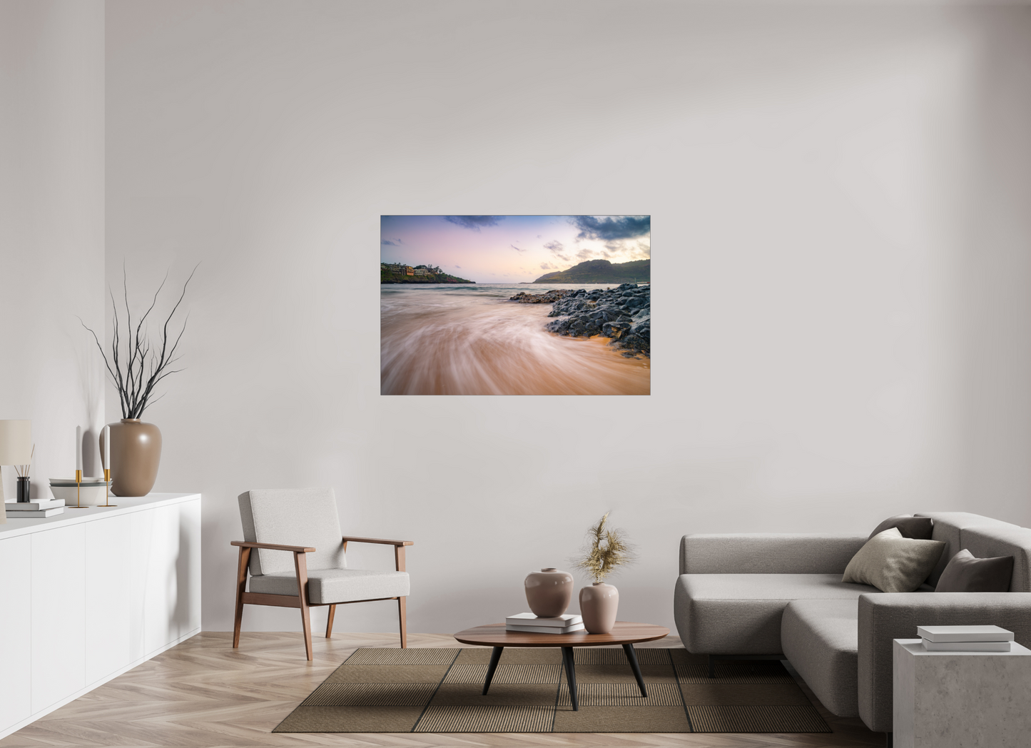 54 x 36″, Photo Print under Acrylic Glass with Black Slimline Case Waves Retreating