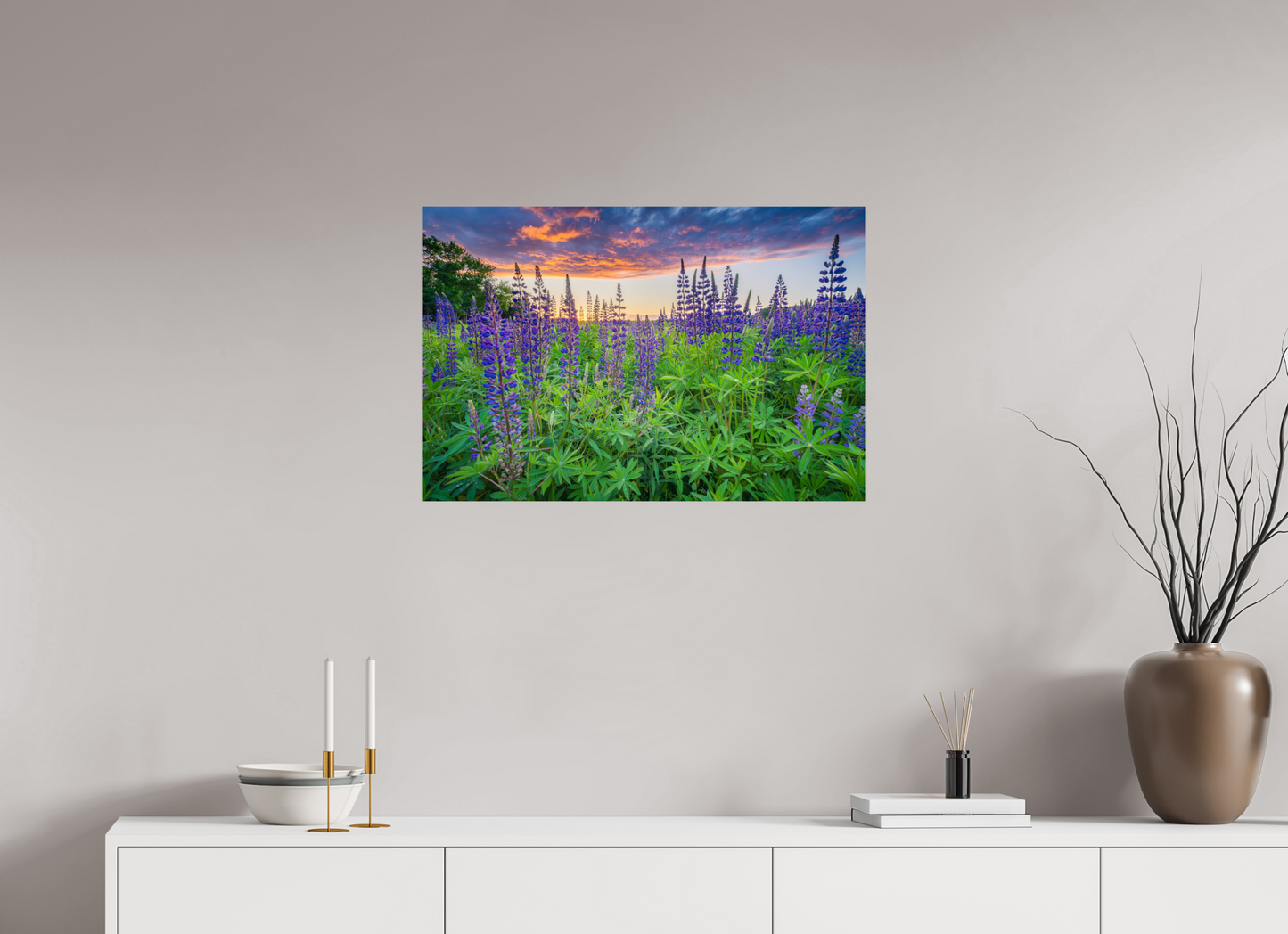 30 x 20″, Premium Photo Print on Fujiflex High Gloss Paper Lupine Sunset