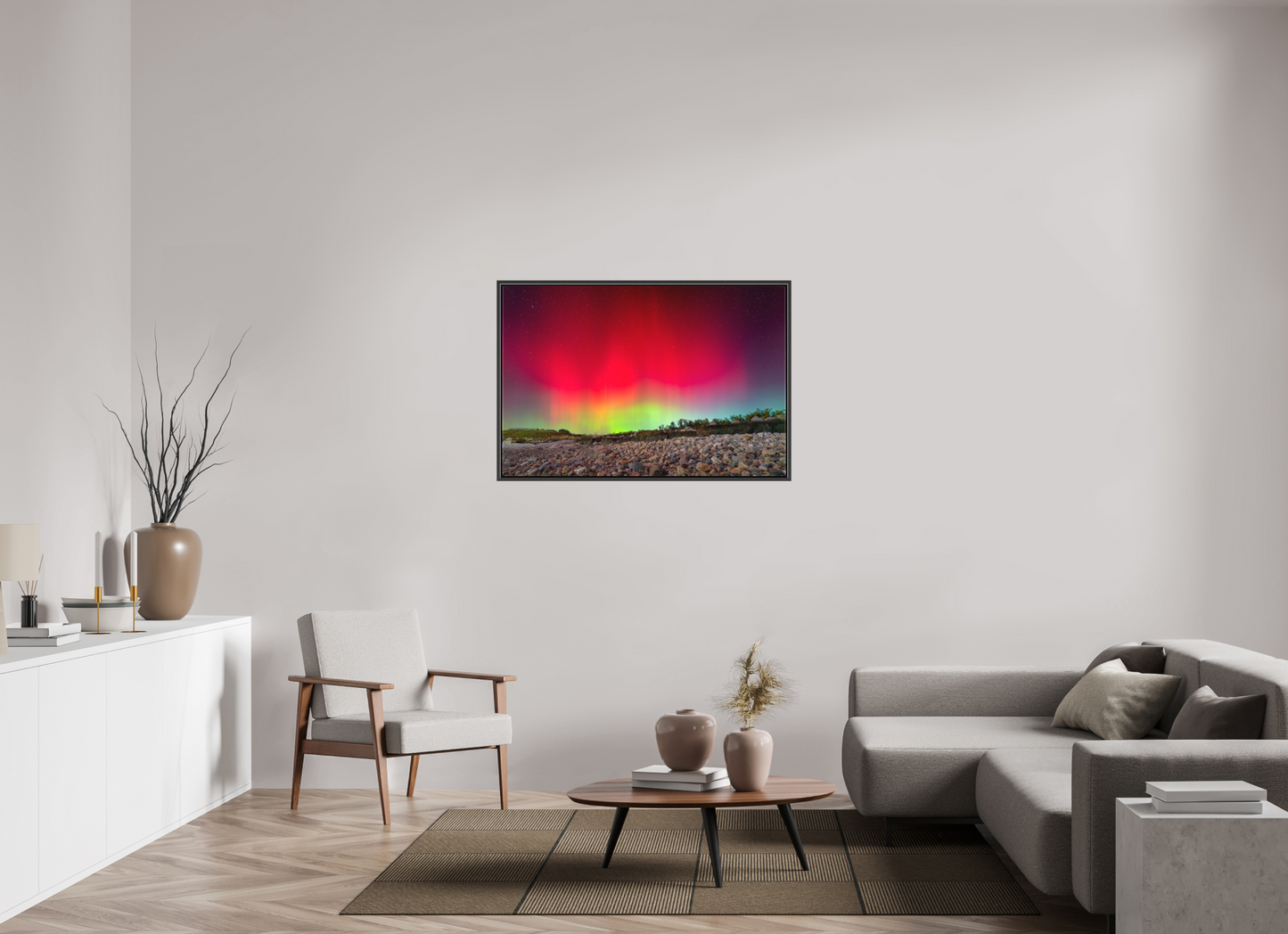 45 x 30″, Matte Canvas Print with Black Wood Floater Frame Aurora Borealis at Camp Cronin