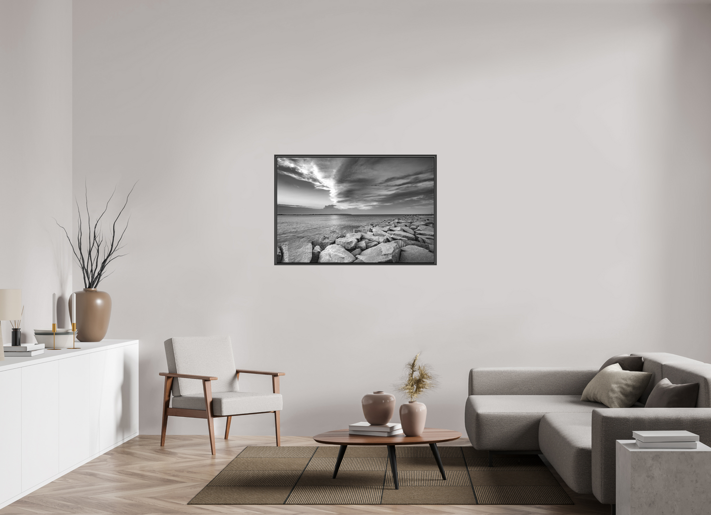 45 x 30″, Matte Canvas Print with Black Wood Floater Frame Overlooking Old Harbor