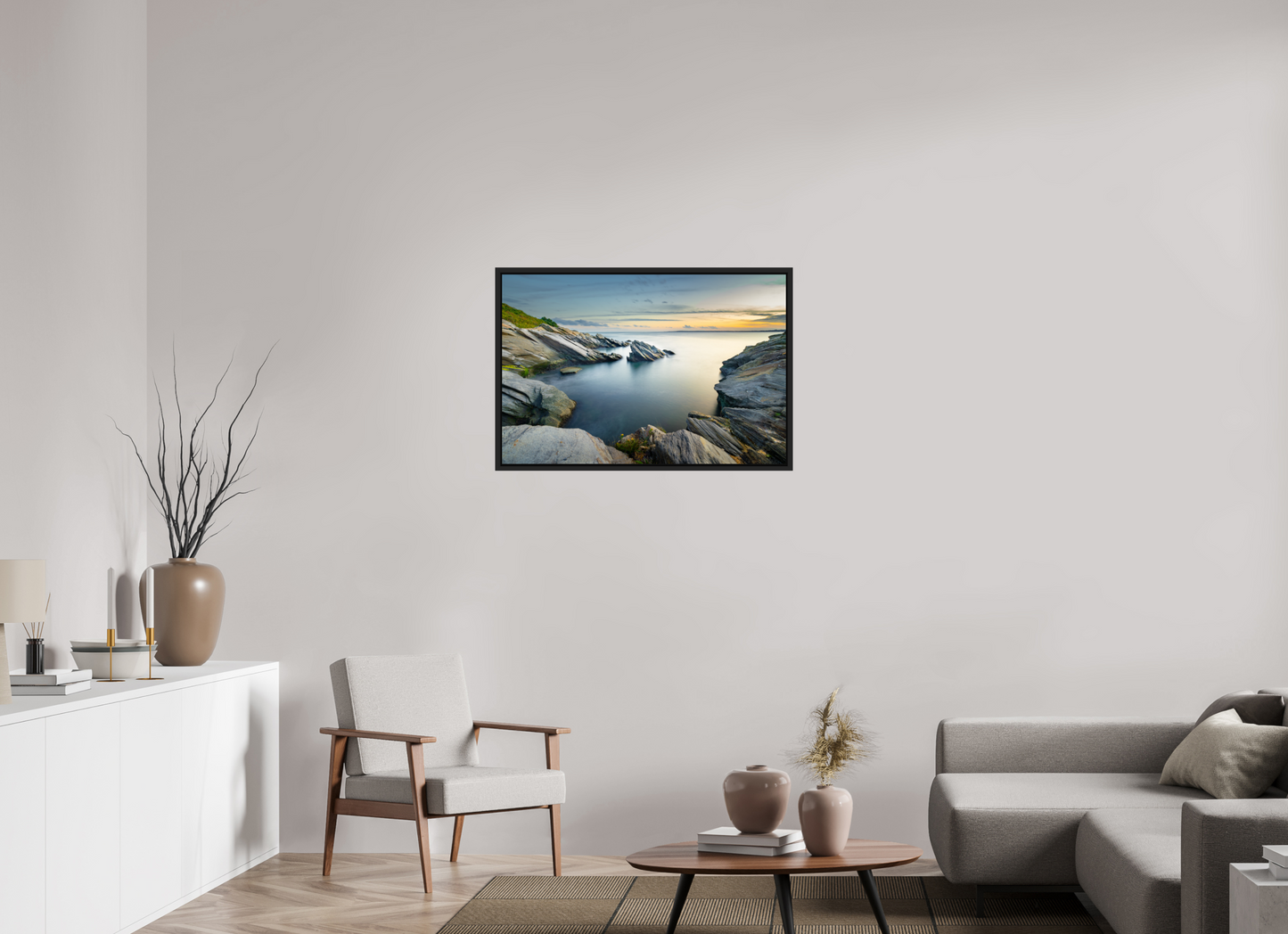 36 x 24″, Photo Print Under Acrylic Glass with Black Wood Floater Frame Sunset and Solitude