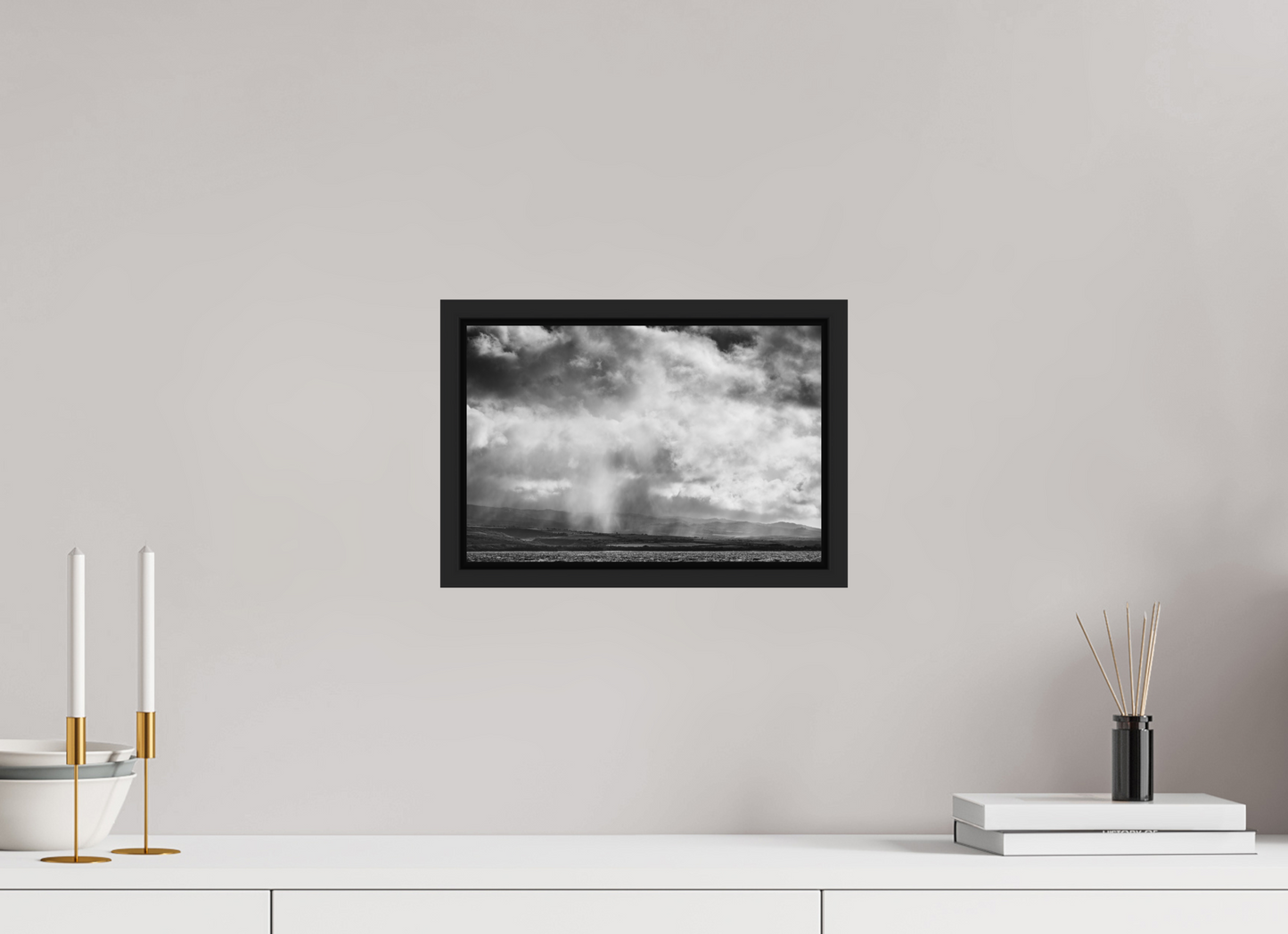 12 x 8″, Photo Print under Acrylic Glass with Black Wood Floater Frame Rain Showers Along the Napali Coast