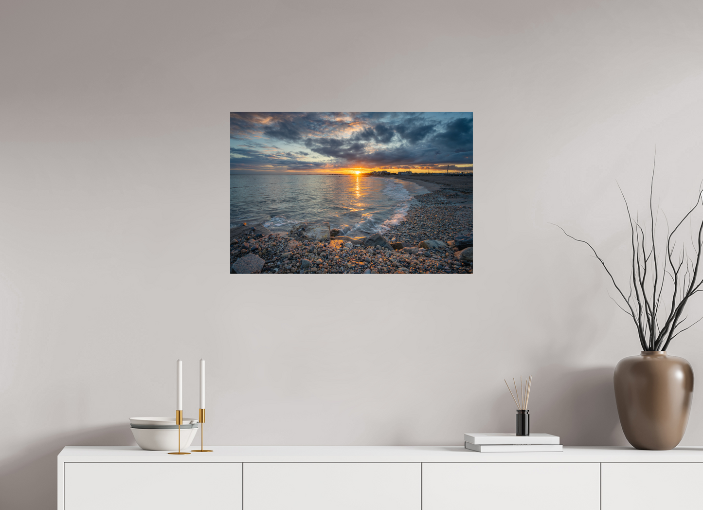 30 x 20″, Premium ChromaLuxe HD Aluminum Metal Print Roger Wheeler State Beach Sunset