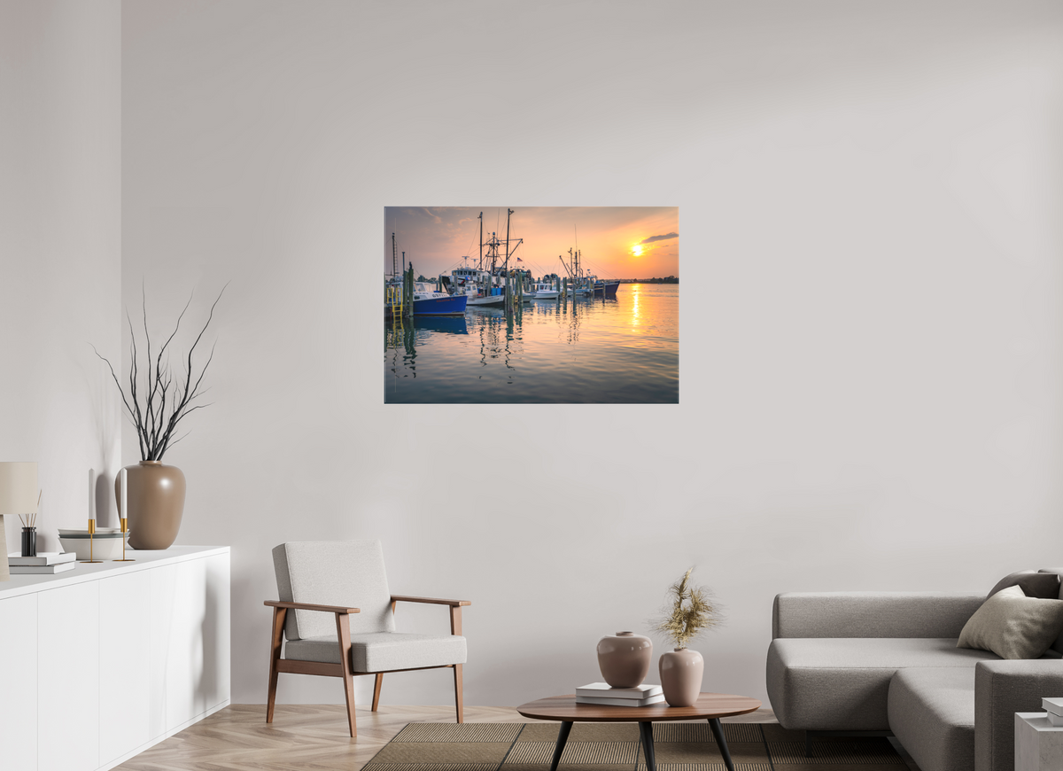 45 x 30″, Matte Canvas Print Boats at Sunset