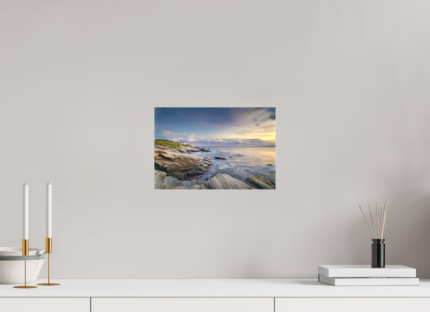 12 x 8″, Matte Canvas Print Twilight at Beavertail Lighthouse